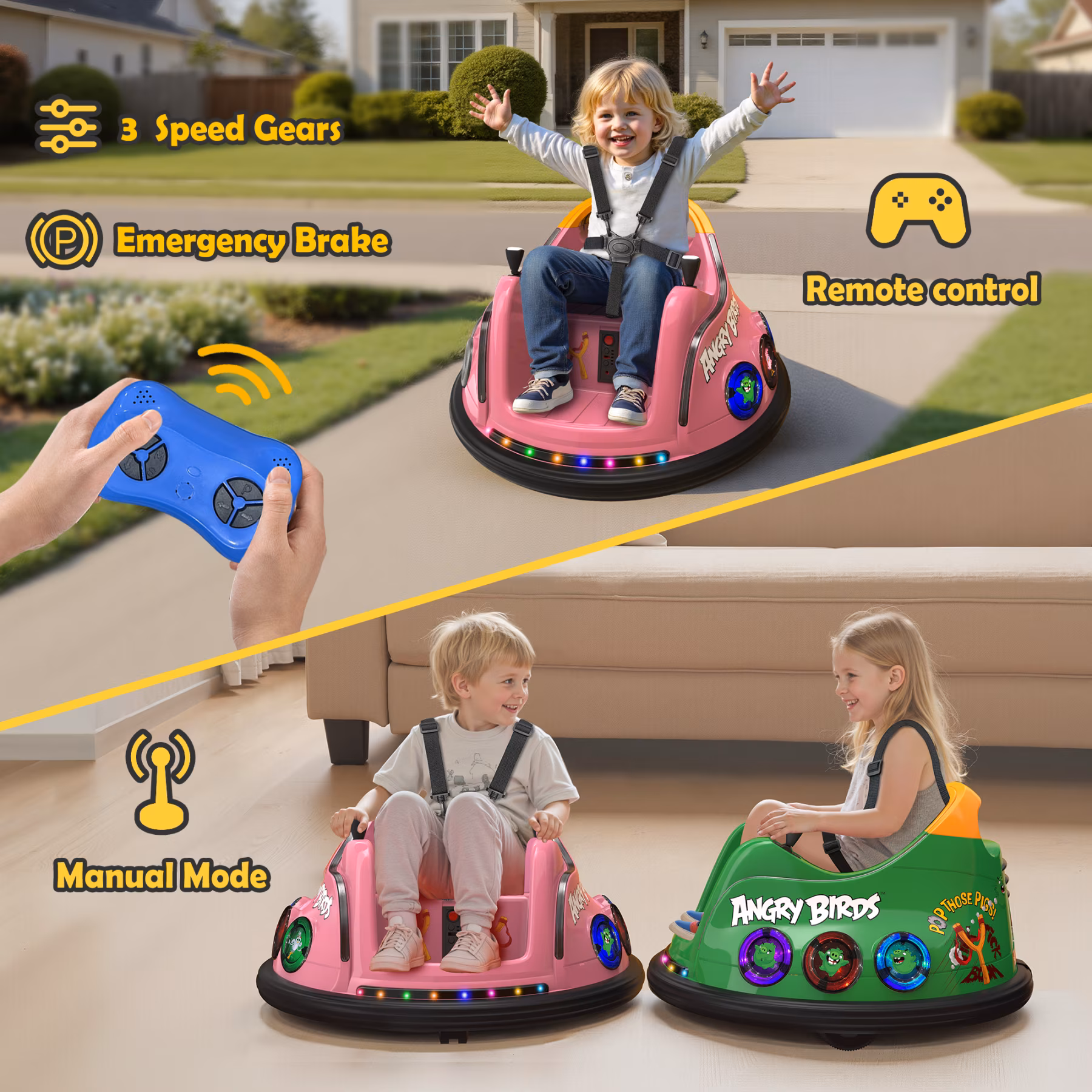 East doll 12V Bumper Car for Kids, Licensed Angry Birds Bumper Car for Boys Girls Aged 1.5-6 Years, Kid Electric Bumper Car, Bumper Car Ride on Toy, Baby Bumper Toddler Car with Remote, Pink - Image 4