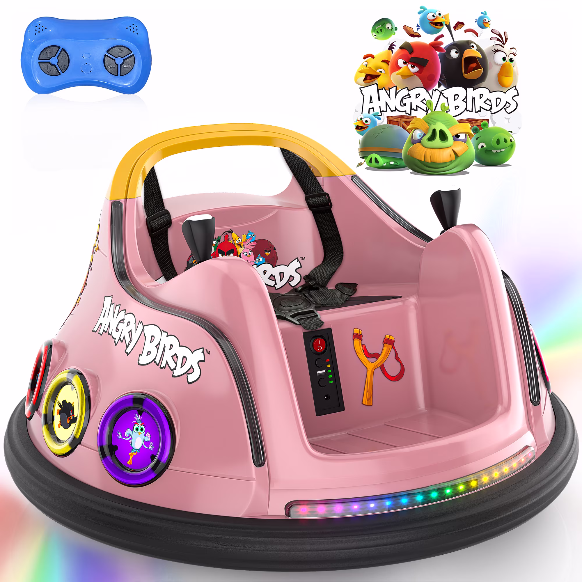 East doll 12V Bumper Car for Kids, Licensed Angry Birds Bumper Car for Boys Girls Aged 1.5-6 Years, Kid Electric Bumper Car, Bumper Car Ride on Toy, Baby Bumper Toddler Car with Remote, Pink