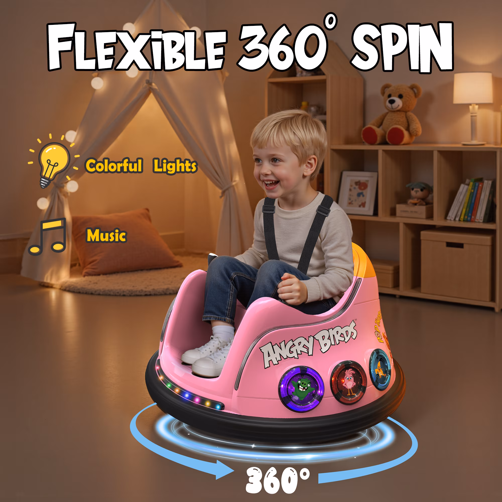 East doll 12V Bumper Car for Kids, Licensed Angry Birds Bumper Car for Boys Girls Aged 1.5-6 Years, Kid Electric Bumper Car, Bumper Car Ride on Toy, Baby Bumper Toddler Car with Remote, Pink - Image 2