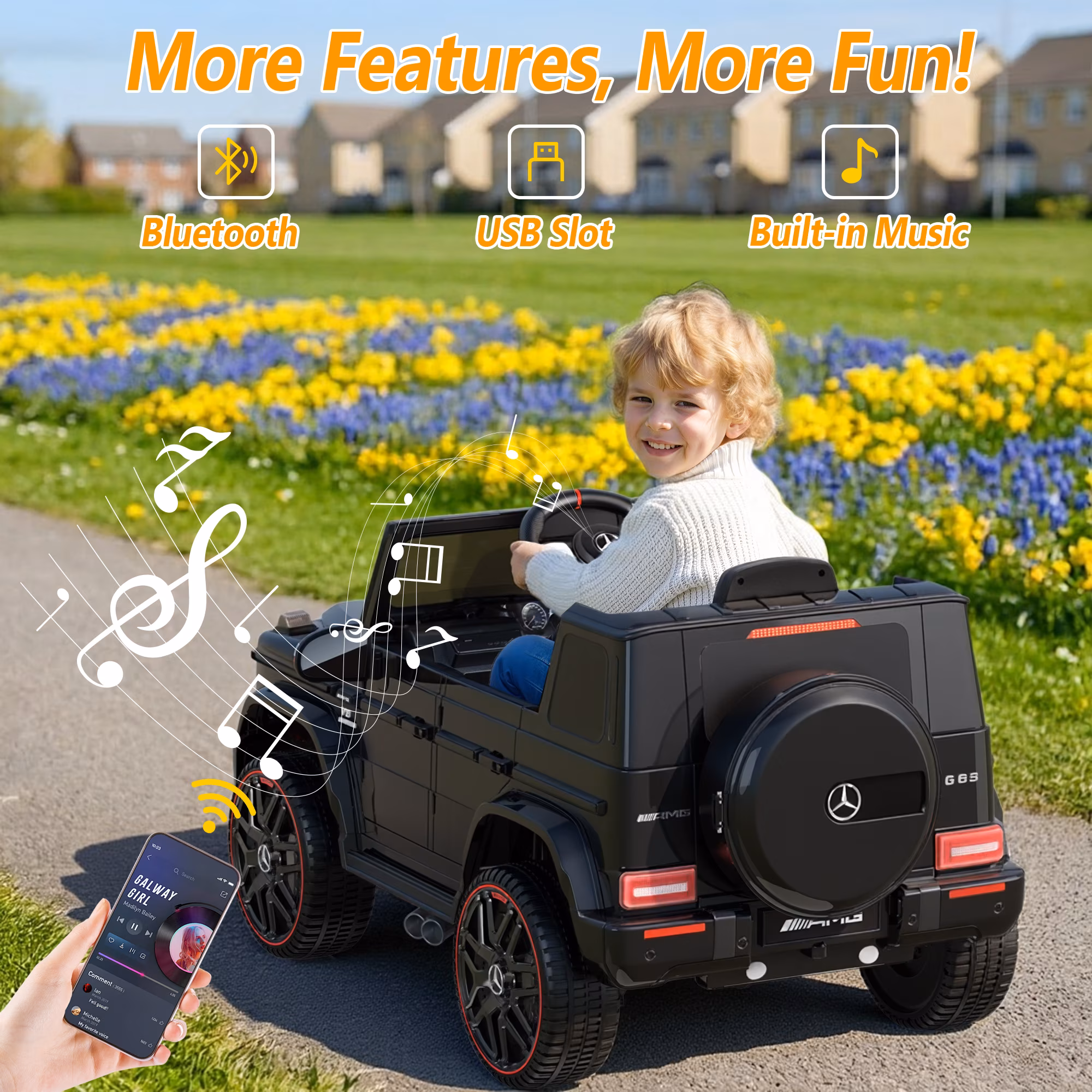 East Doll 12V Kids Ride on Toys, Electric Car for Toddler, Mercedes-Benz Licensed G63 G Wagon Ride on Car for Toddler, Kids Power Ride ons with Remote Control, Bluetooth, LED Lights, Black - Image 5