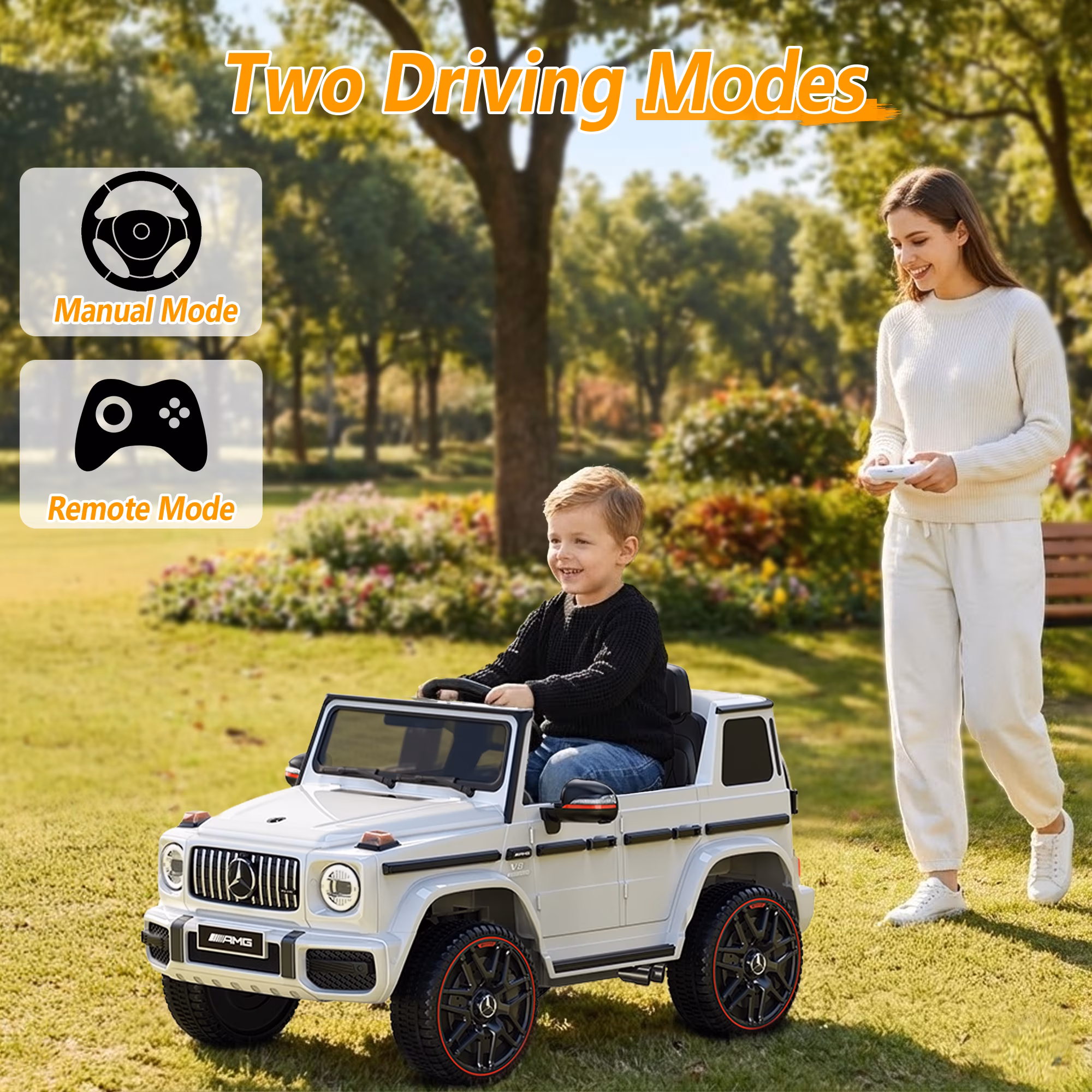 East doll 12V Power Ride on Toys for Toddlers, Kid Electric Car, G63 G Wagon Licensed Mercedes-Benz with Remote Controls, Aged 3Y+,White - Image 4