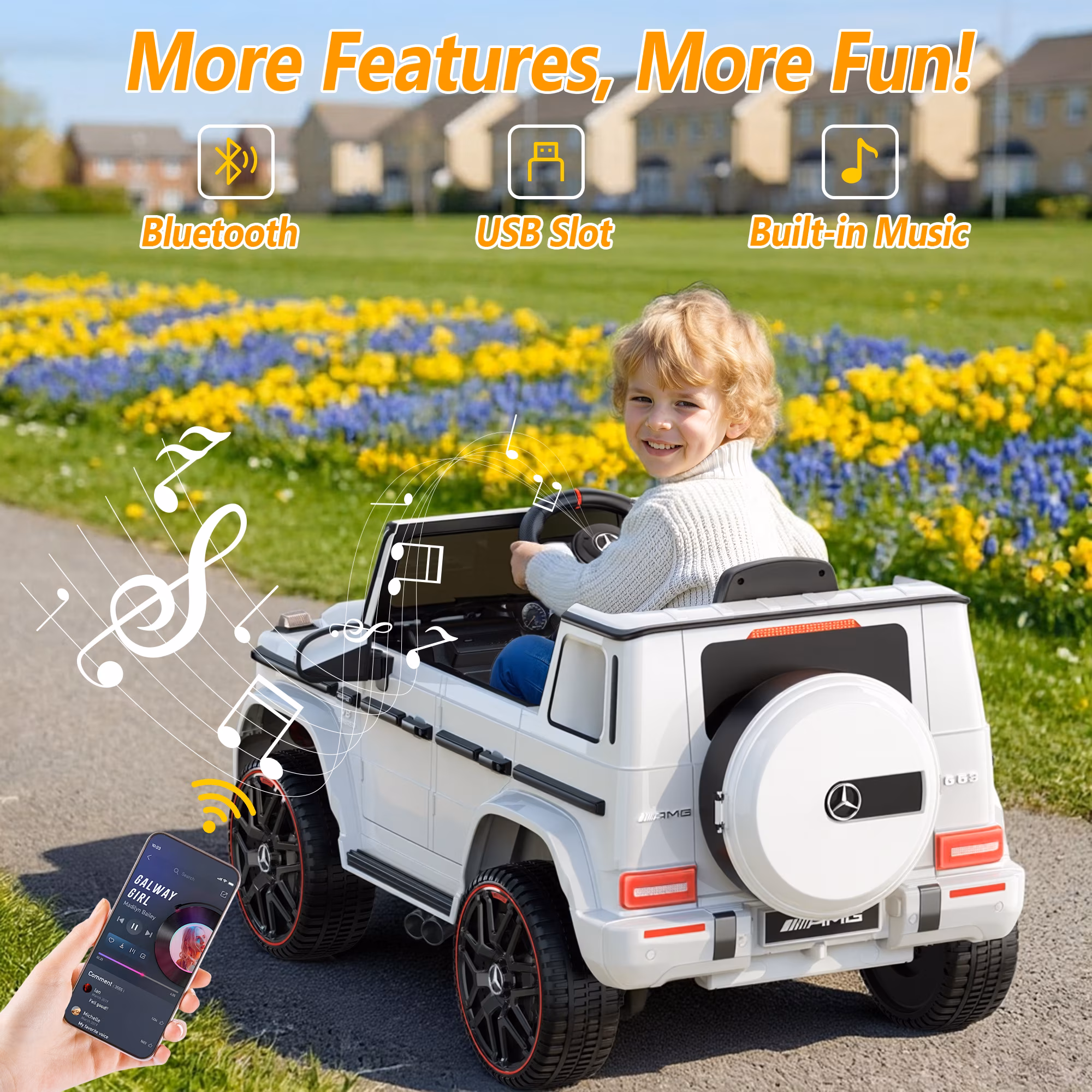 East doll 12V Power Ride on Toys for Toddlers, Kid Electric Car, G63 G Wagon Licensed Mercedes-Benz with Remote Controls, Aged 3Y+,White - Image 3