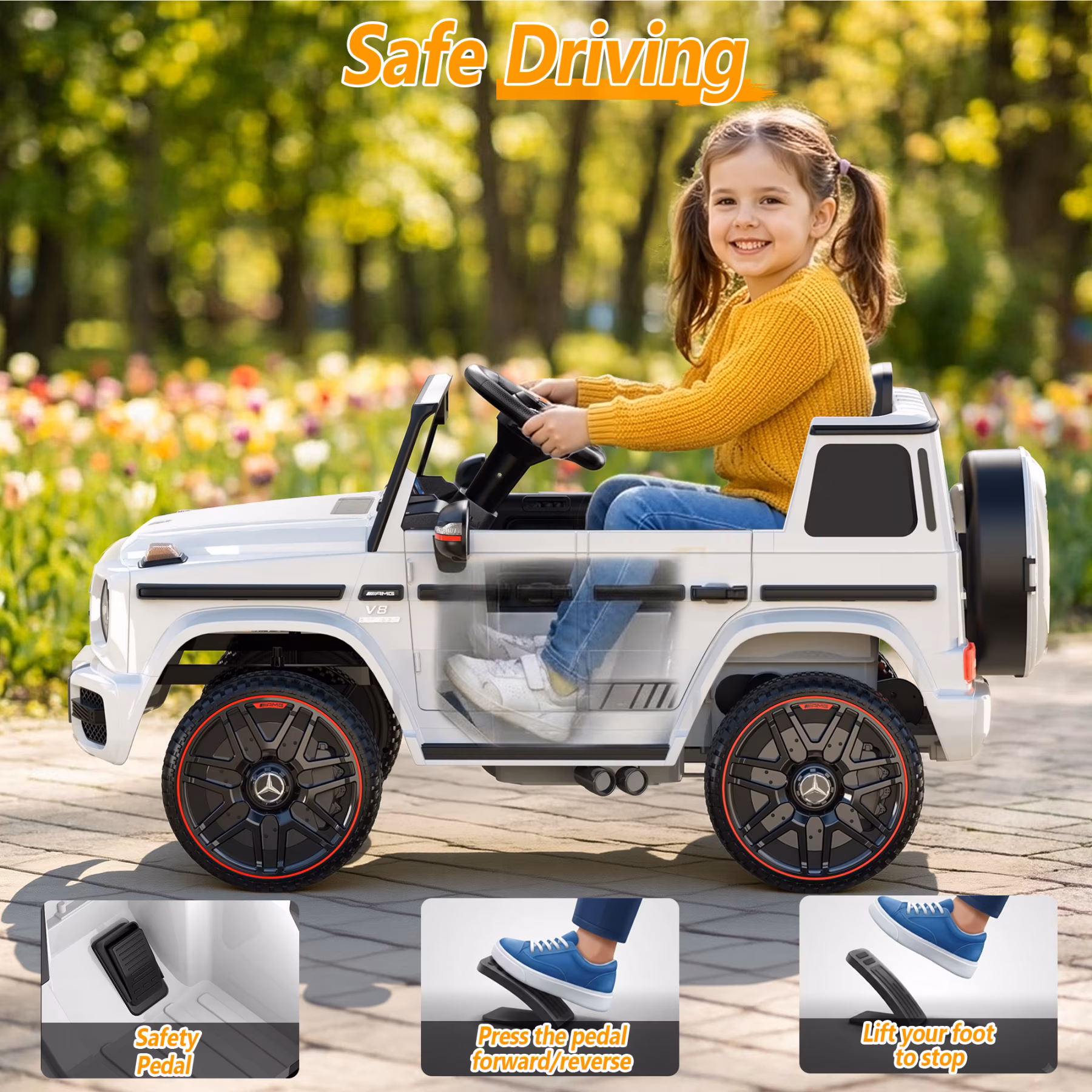 East doll 12V Power Ride on Toys for Toddlers, Kid Electric Car, G63 G Wagon Licensed Mercedes-Benz with Remote Controls, Aged 3Y+,White - Image 5