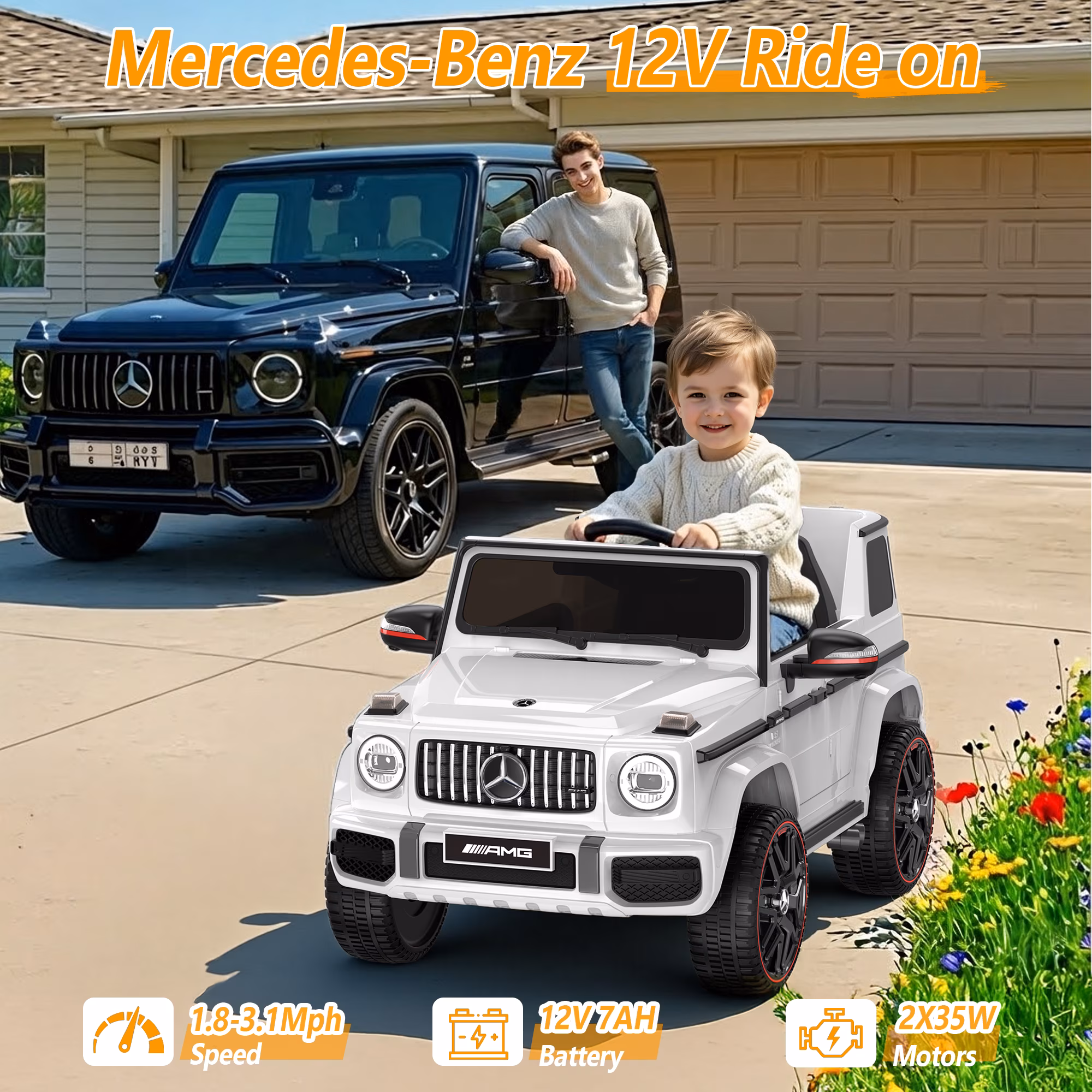 East doll 12V Power Ride on Toys for Toddlers, Kid Electric Car, G63 G Wagon Licensed Mercedes-Benz with Remote Controls, Aged 3Y+,White - Image 2