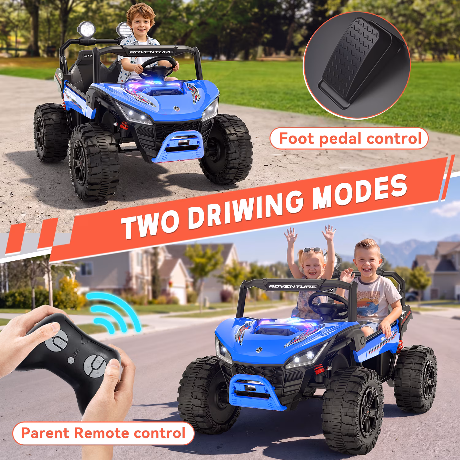 East doll 24V 4WD Ride on Toys with 2 XL Seater, Battey Powered Ride on Electric Car with Remote Control, UTV with 800W Motors, LED Lights, Spring Suspension, 3 Speeds, Bluetooth Music,Blue - Image 2