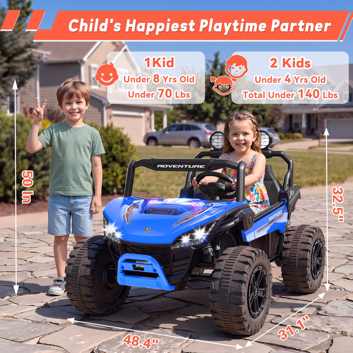 East doll 24V 4WD Ride on Toys with 2 XL Seater, Battey Powered Ride on Electric Car with Remote Control, UTV with 800W Motors, LED Lights, Spring Suspension, 3 Speeds, Bluetooth Music,Blue - Image 5