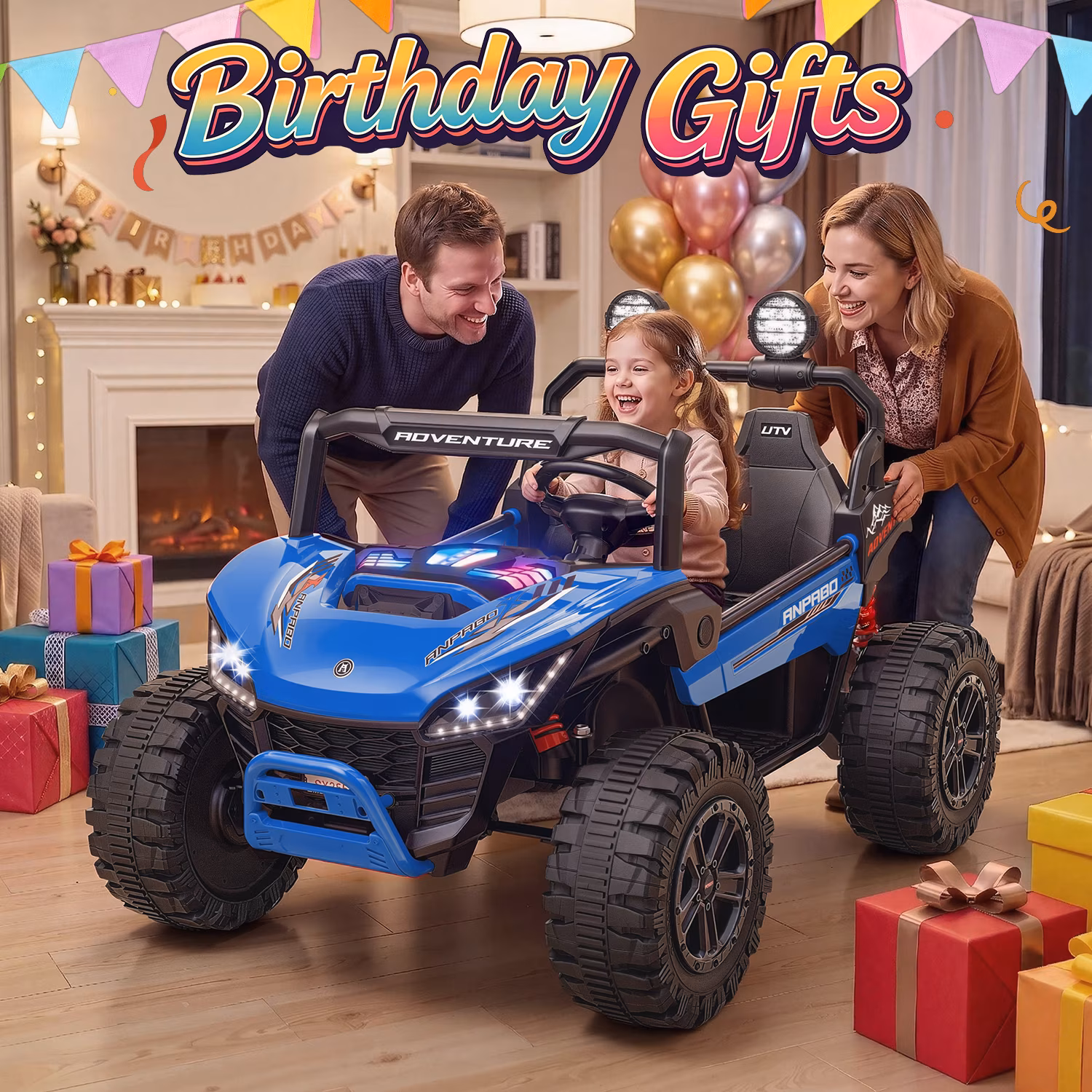 East doll 24V 4WD Ride on Toys with 2 XL Seater, Battey Powered Ride on Electric Car with Remote Control, UTV with 800W Motors, LED Lights, Spring Suspension, 3 Speeds, Bluetooth Music,Blue - Image 3