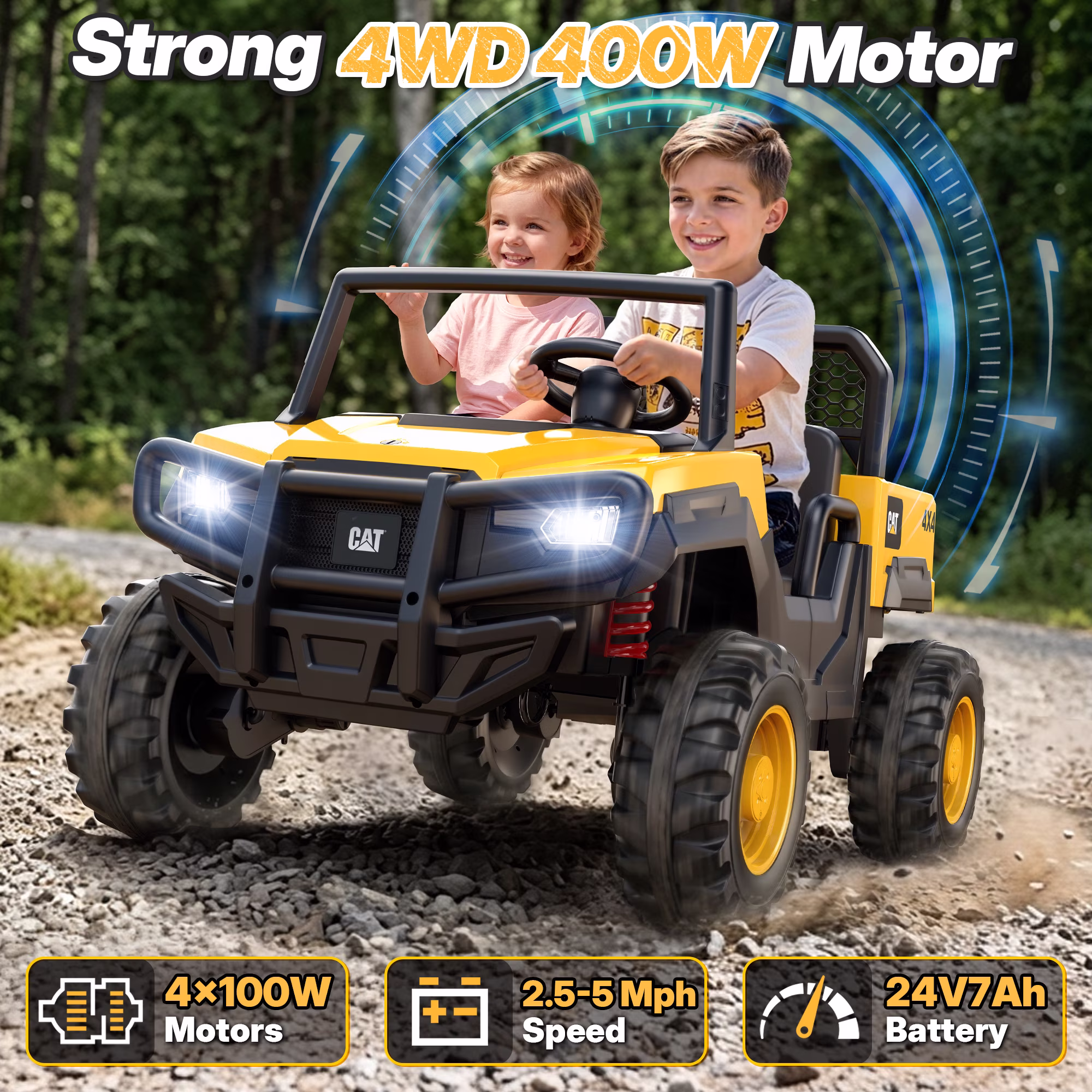 East doll 24V Ride on Dump Truck, Licensed Caterpillar 24 Volt Ride on Toy for Big Kids, 24V Power Ride Ons, 400W Powerful Wheels for Boys Girls, 2 Seater Ride on UTV Car, Aged 3-8Y, Yellow - Image 3