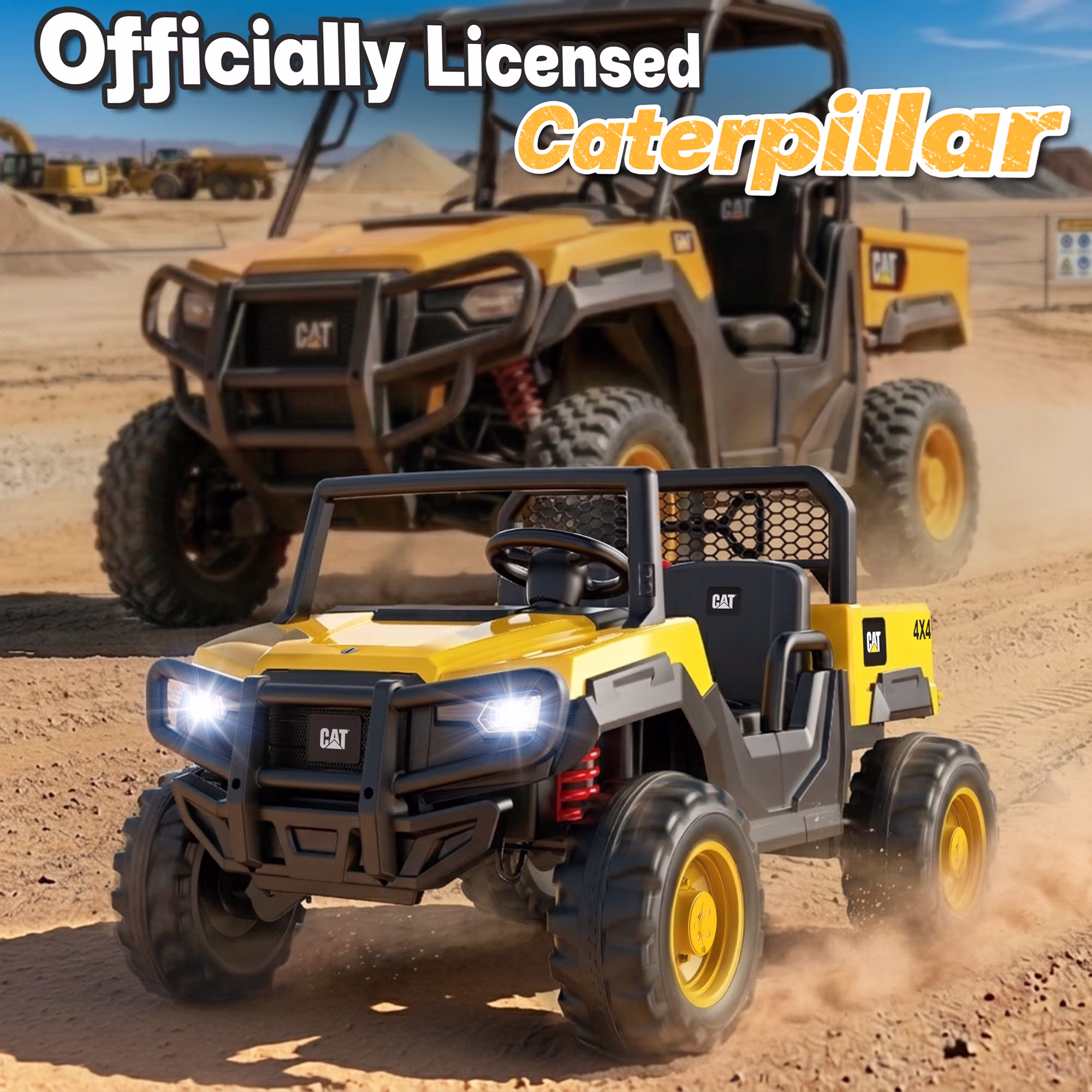 East doll 24V Ride on Dump Truck, Licensed Caterpillar 24 Volt Ride on Toy for Big Kids, 24V Power Ride Ons, 400W Powerful Wheels for Boys Girls, 2 Seater Ride on UTV Car, Aged 3-8Y, Yellow - Image 5