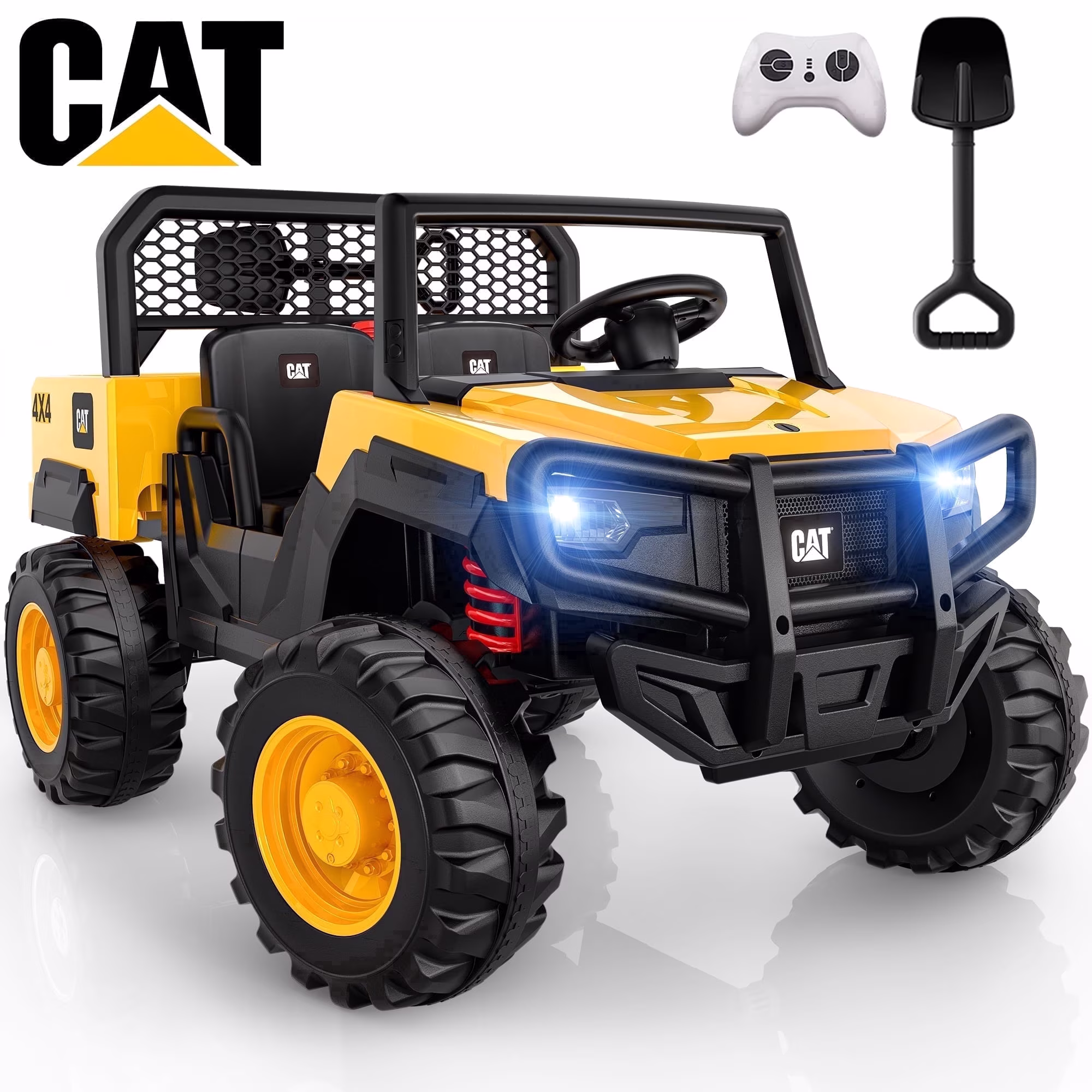 East doll 24V Ride on Dump Truck, Licensed Caterpillar 24 Volt Ride on Toy for Big Kids, 24V Power Ride Ons, 400W Powerful Wheels for Boys Girls, 2 Seater Ride on UTV Car, Aged 3-8Y, Yellow