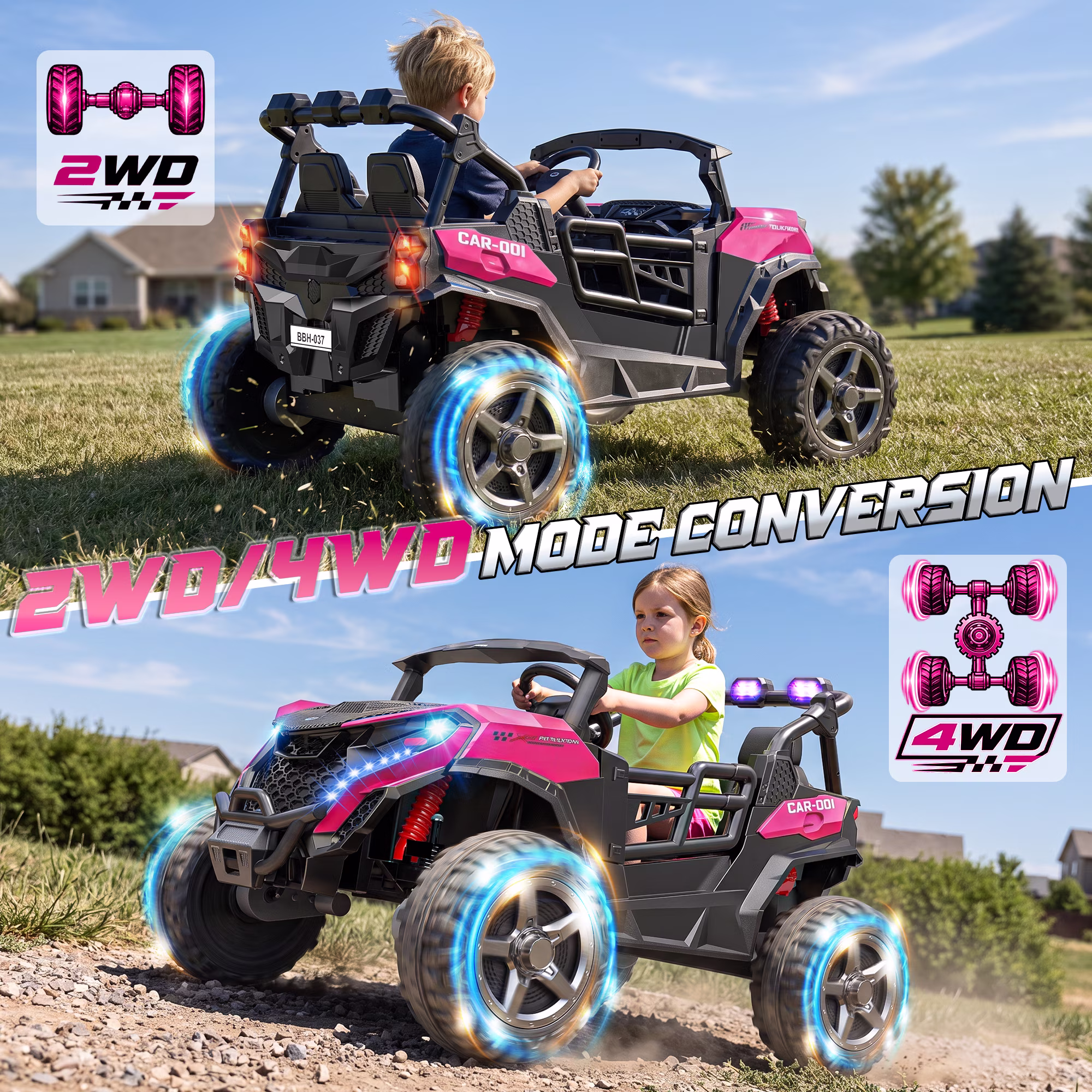 East doll 24V Ride on Toys for Big Kids, 2 Seater Ride on Car with 4x200W Motors, 4WD Kids Electric Car for Ages 3-8, Parent Remote Control, Bluetooth Music, EVA Tires, 5 MPH, Pink - Image 5