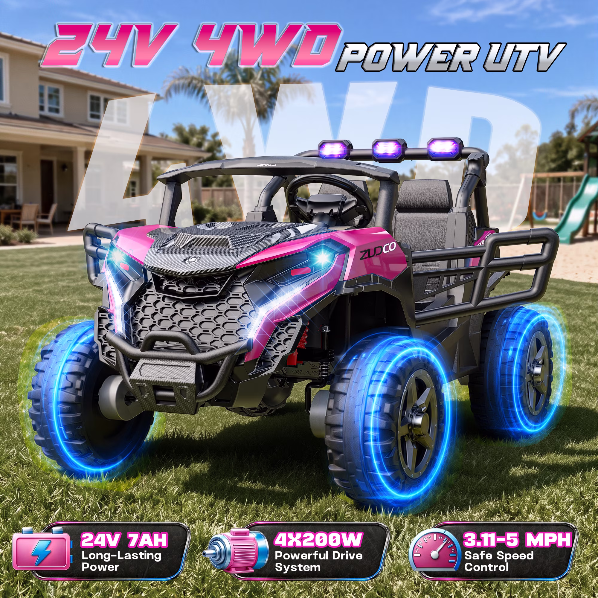 East doll 24V Ride on Toys for Big Kids, 2 Seater Ride on Car with 4x200W Motors, 4WD Kids Electric Car for Ages 3-8, Parent Remote Control, Bluetooth Music, EVA Tires, 5 MPH, Pink - Image 3