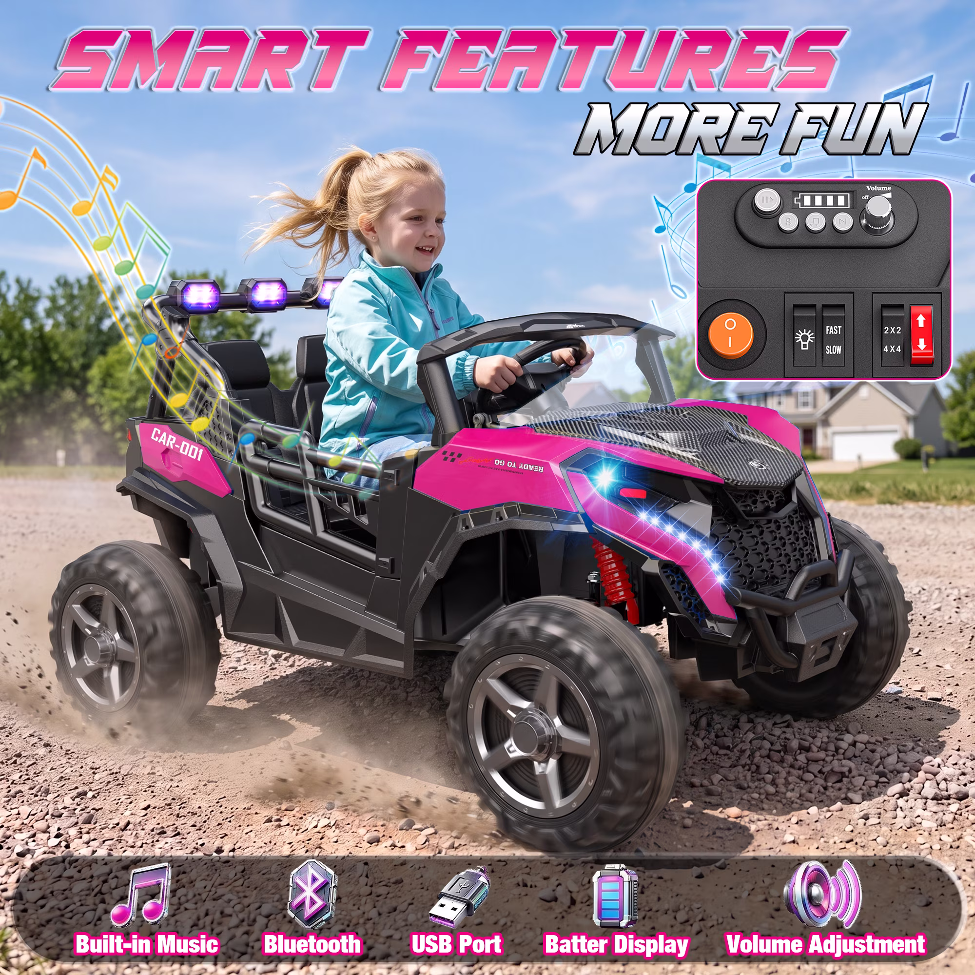 East doll 24V Ride on Toys for Big Kids, 2 Seater Ride on Car with 4x200W Motors, 4WD Kids Electric Car for Ages 3-8, Parent Remote Control, Bluetooth Music, EVA Tires, 5 MPH, Pink - Image 2