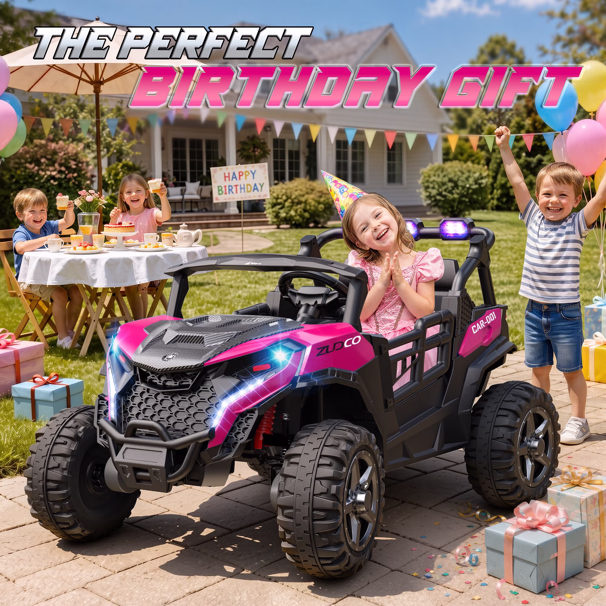 East doll 24V Ride on Toys for Big Kids, 2 Seater Ride on Car with 4x200W Motors, 4WD Kids Electric Car for Ages 3-8, Parent Remote Control, Bluetooth Music, EVA Tires, 5 MPH, Pink - Image 4