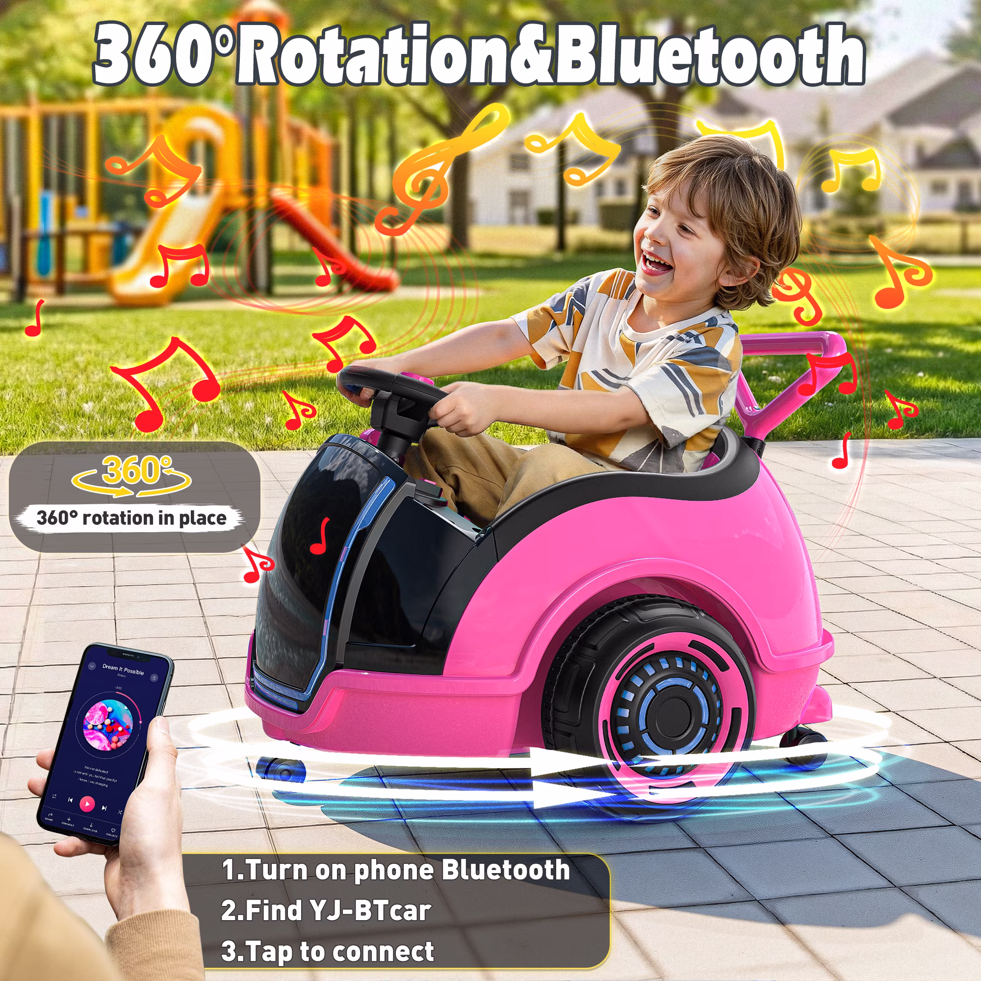 East Doll Electric Ride On Toy, Push Ride On Car For Toddler Ages 1-3, 12V Toddler Electric Car, Remote Control cars Ride on for kids, Music, Horn, 360°Spin, 5-Pt Safety Belt, 1.3-2.5MPH,Pink - Image 4