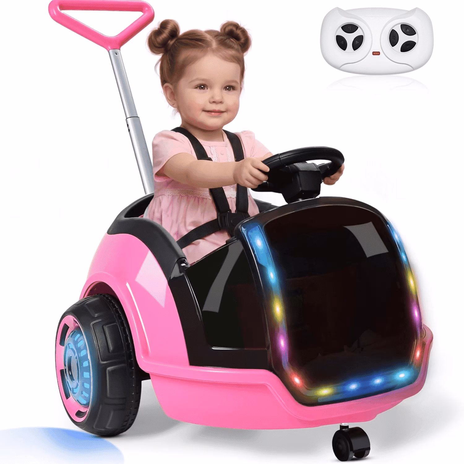 East Doll Electric Ride On Toy, Push Ride On Car For Toddler Ages 1-3, 12V Toddler Electric Car, Remote Control cars Ride on for kids, Music, Horn, 360°Spin, 5-Pt Safety Belt, 1.3-2.5MPH,Pink
