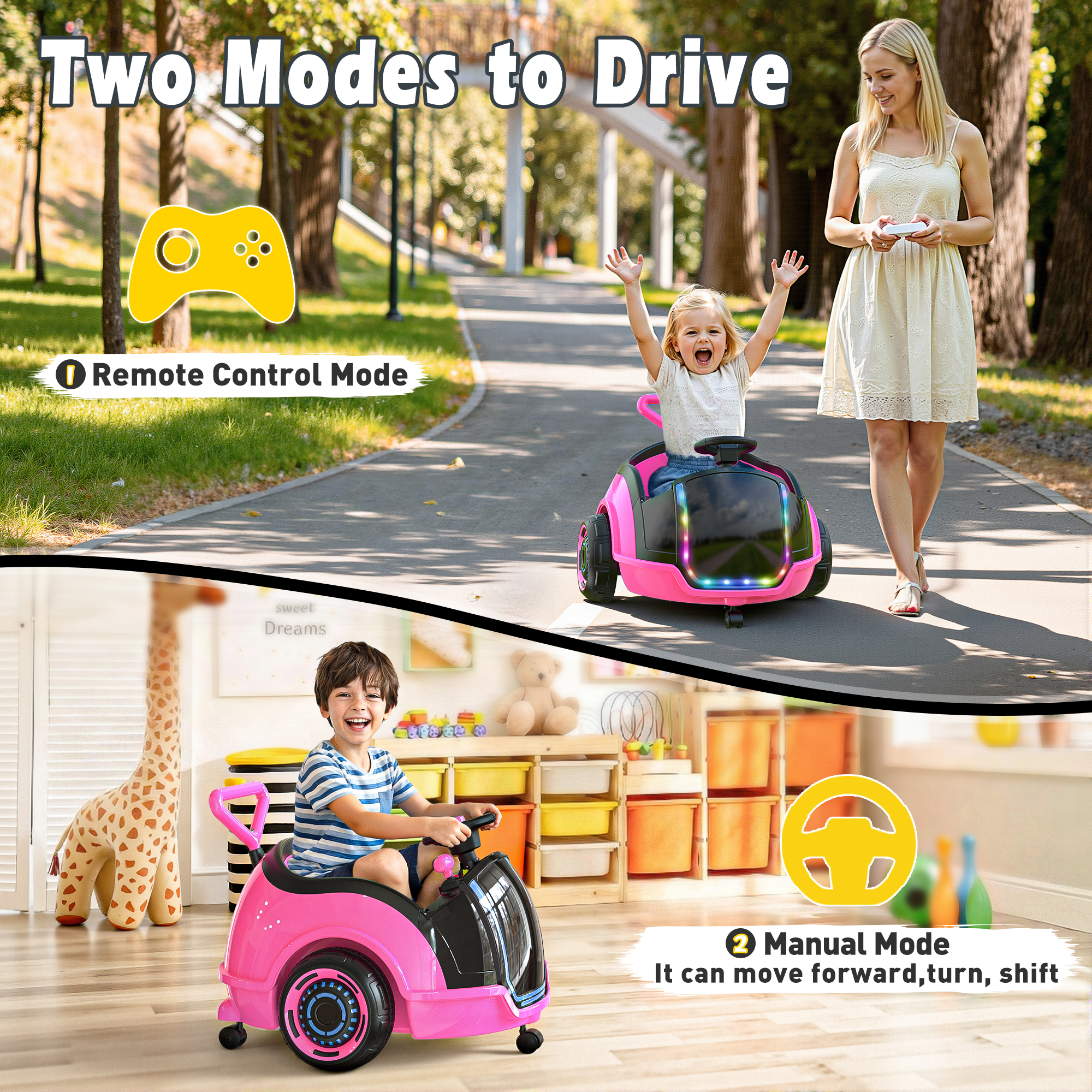 East Doll Electric Ride On Toy, Push Ride On Car For Toddler Ages 1-3, 12V Toddler Electric Car, Remote Control cars Ride on for kids, Music, Horn, 360°Spin, 5-Pt Safety Belt, 1.3-2.5MPH,Pink - Image 2