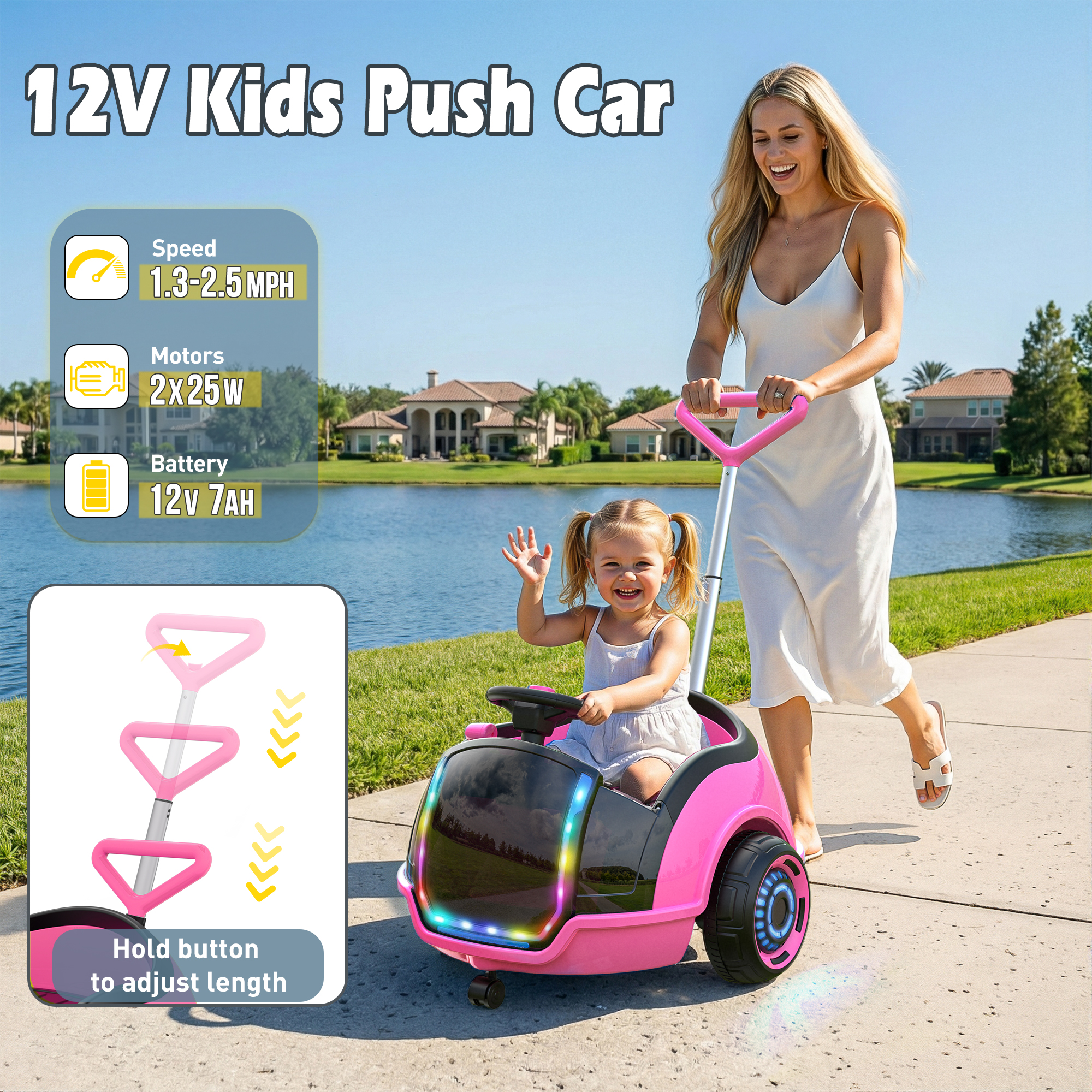 East Doll Electric Ride On Toy, Push Ride On Car For Toddler Ages 1-3, 12V Toddler Electric Car, Remote Control cars Ride on for kids, Music, Horn, 360°Spin, 5-Pt Safety Belt, 1.3-2.5MPH,Pink - Image 3