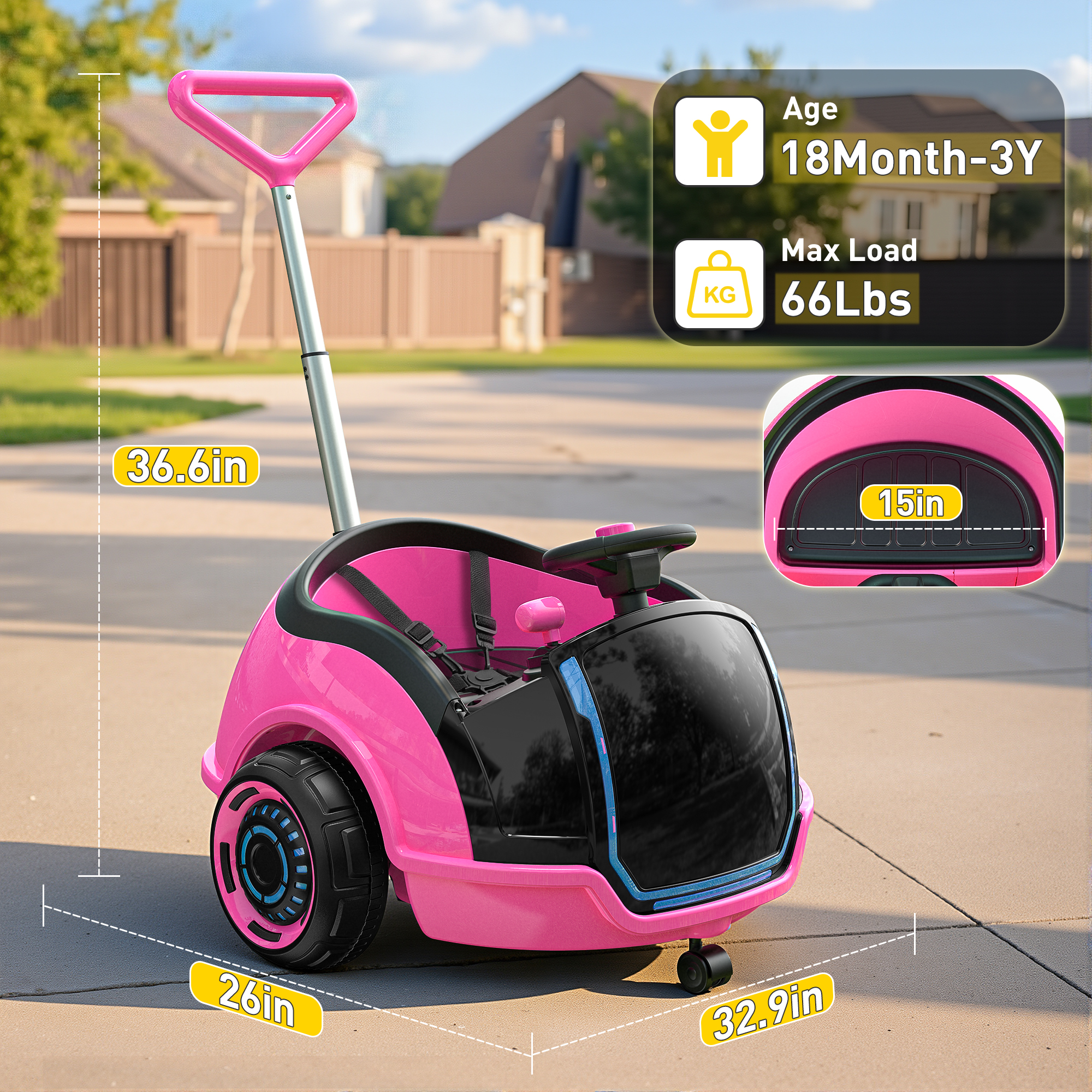 East Doll Electric Ride On Toy, Push Ride On Car For Toddler Ages 1-3, 12V Toddler Electric Car, Remote Control cars Ride on for kids, Music, Horn, 360°Spin, 5-Pt Safety Belt, 1.3-2.5MPH,Pink - Image 5