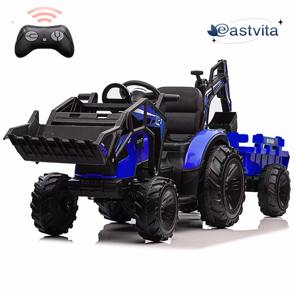 EastVita Kids 24V Ride on Toys Car Tractor, 2 in 1 Large Farm Tractors Excavator, EVA Tires, LED Lights, Music, USB for 3 Age + - Image 5