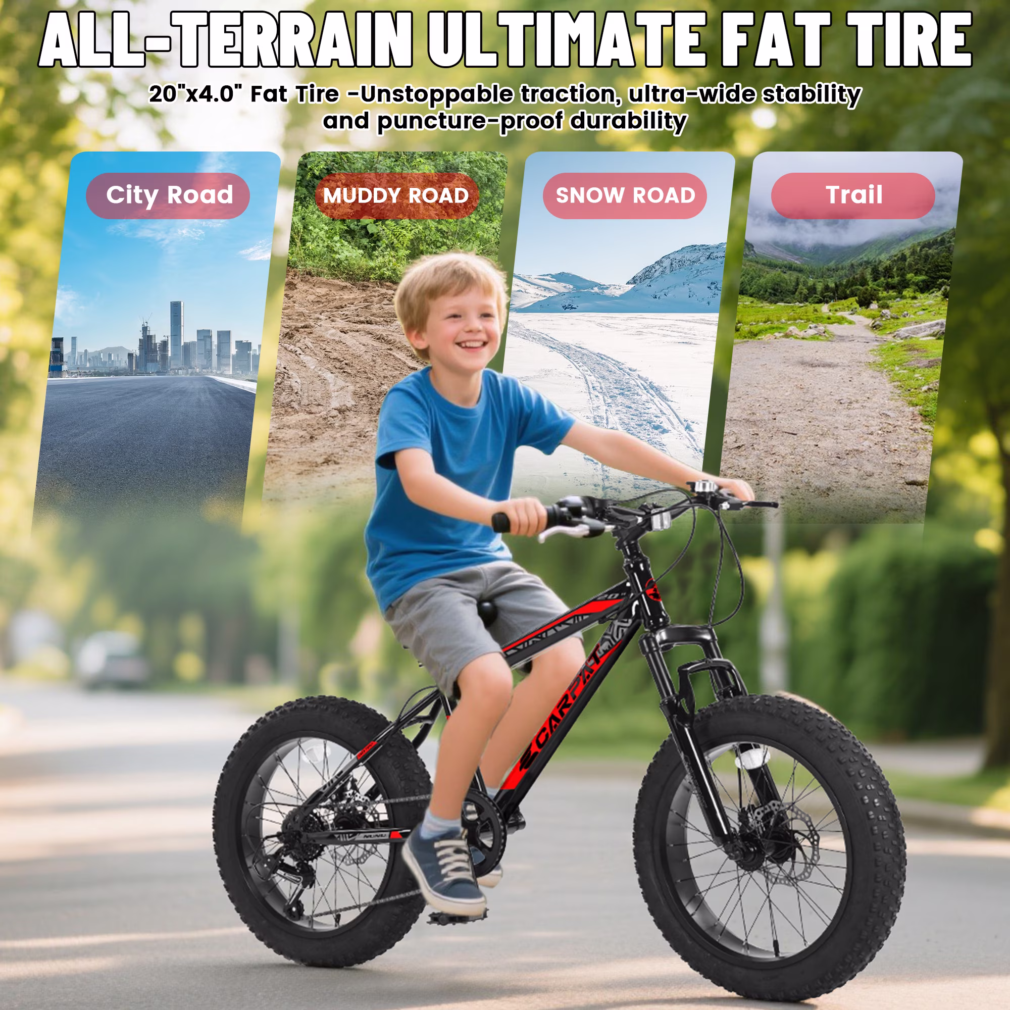 Ecarpat 20 Inch Fat Tire Kids Mountain Bike Shimano 7 Speed Dual Disc Front Suspension Bicycle for Boys Girls. - Image 4