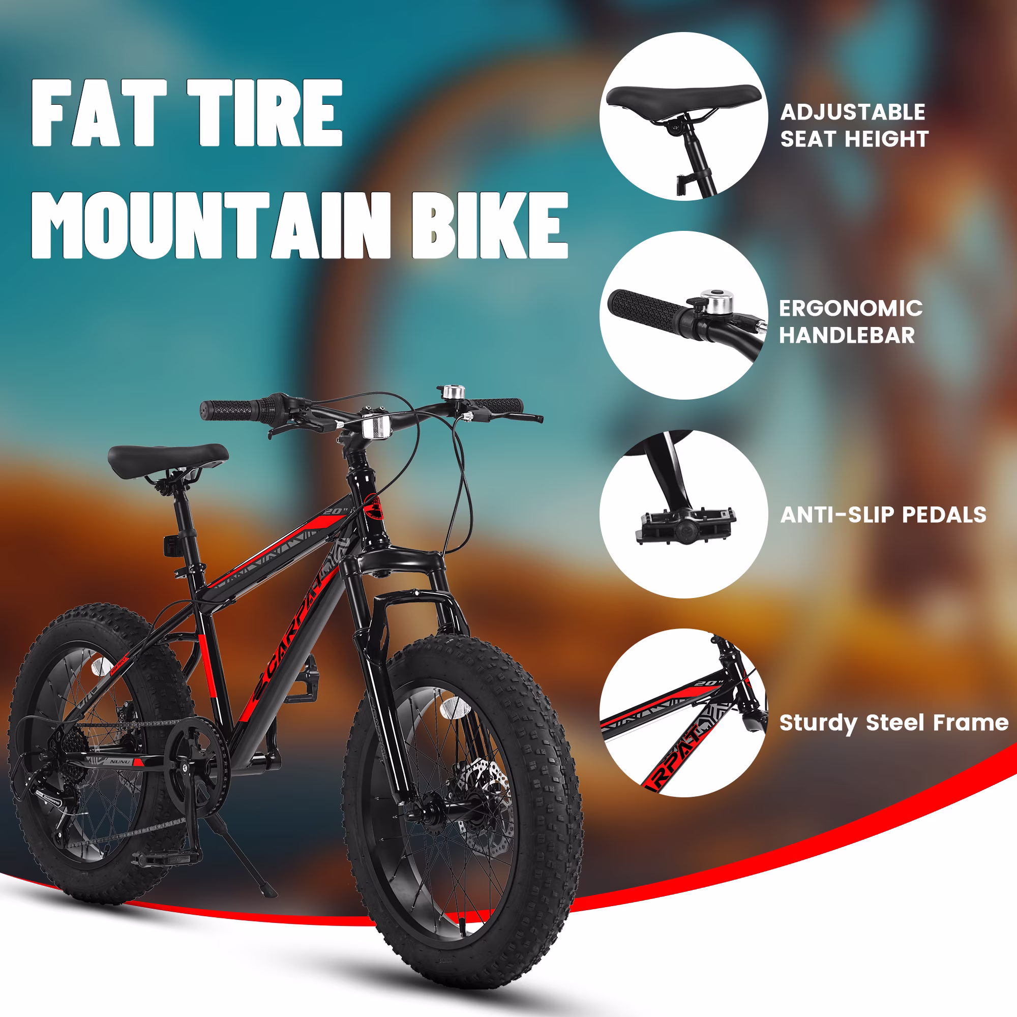 Ecarpat 20 Inch Fat Tire Kids Mountain Bike Shimano 7 Speed Dual Disc Front Suspension Bicycle for Boys Girls. - Image 2