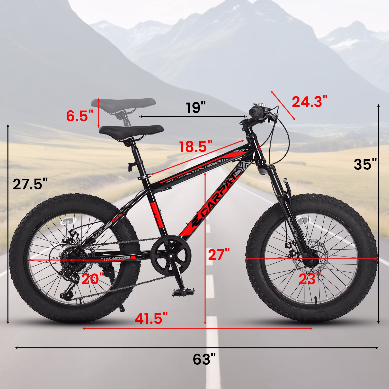 Ecarpat 20 Inch Fat Tire Kids Mountain Bike Shimano 7 Speed Dual Disc Front Suspension Bicycle for Boys Girls. - Image 3