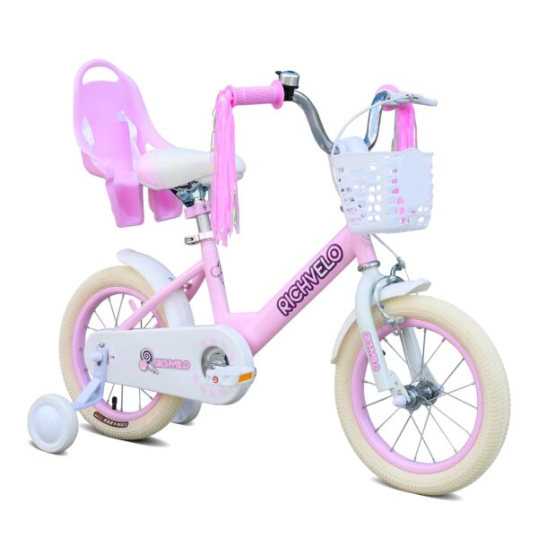 Ecarpat Girls Bike 14 Inch for 3-6 Years Old, Kids' Bicycle with Removable Training Wheels, Streamers, Basket and Doll Seat, Coaster Brake Children's Bicycle Birthday Gift for Boys Girls
