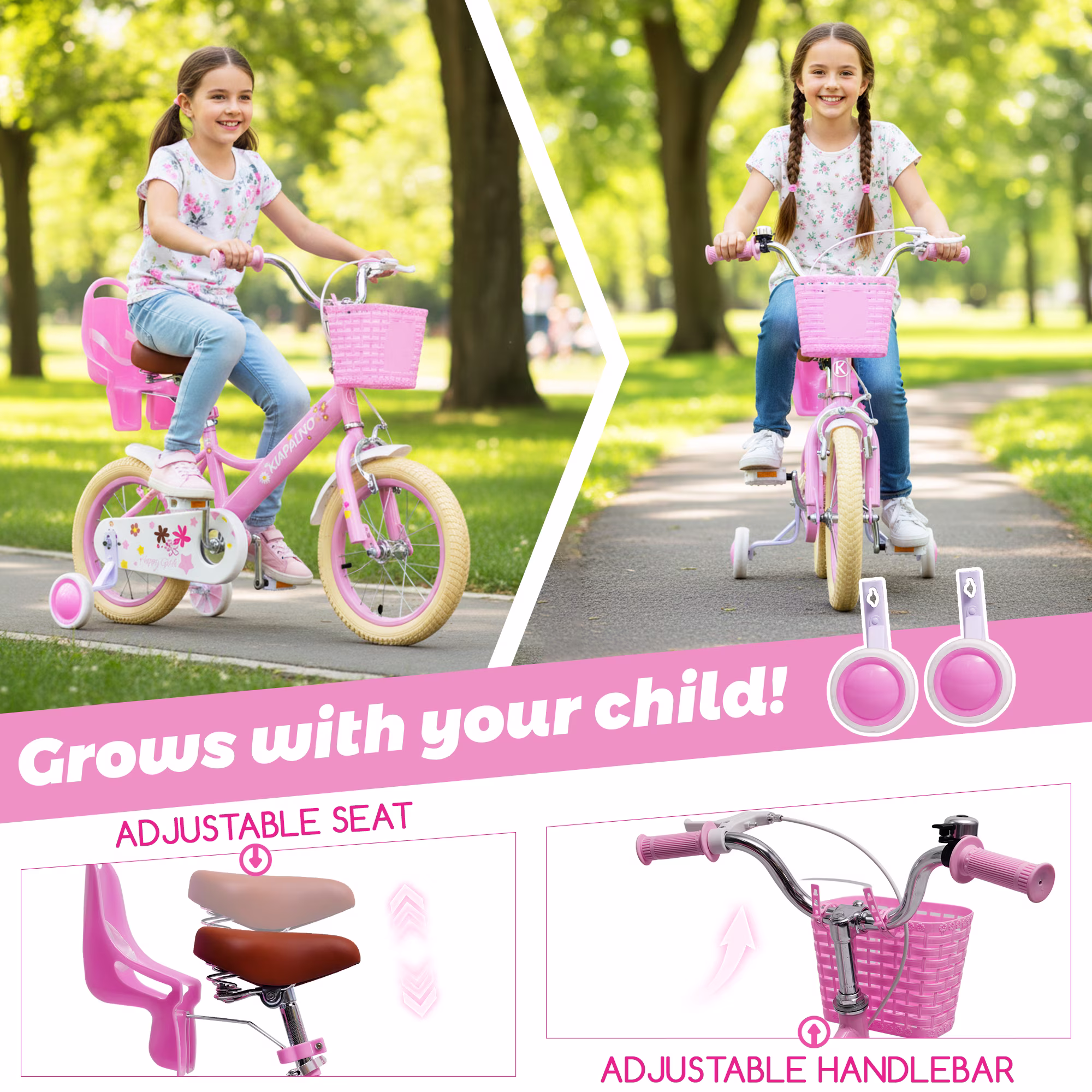 Ecarpat Girls Bike 16 Inch for 5-10 Years Old, Kids' Bicycle with Removable Training Wheels, Streamers, Basket and Doll Seat, Coaster Brake Children's Bicycle Birthday Gift for Boys Girls - Image 5