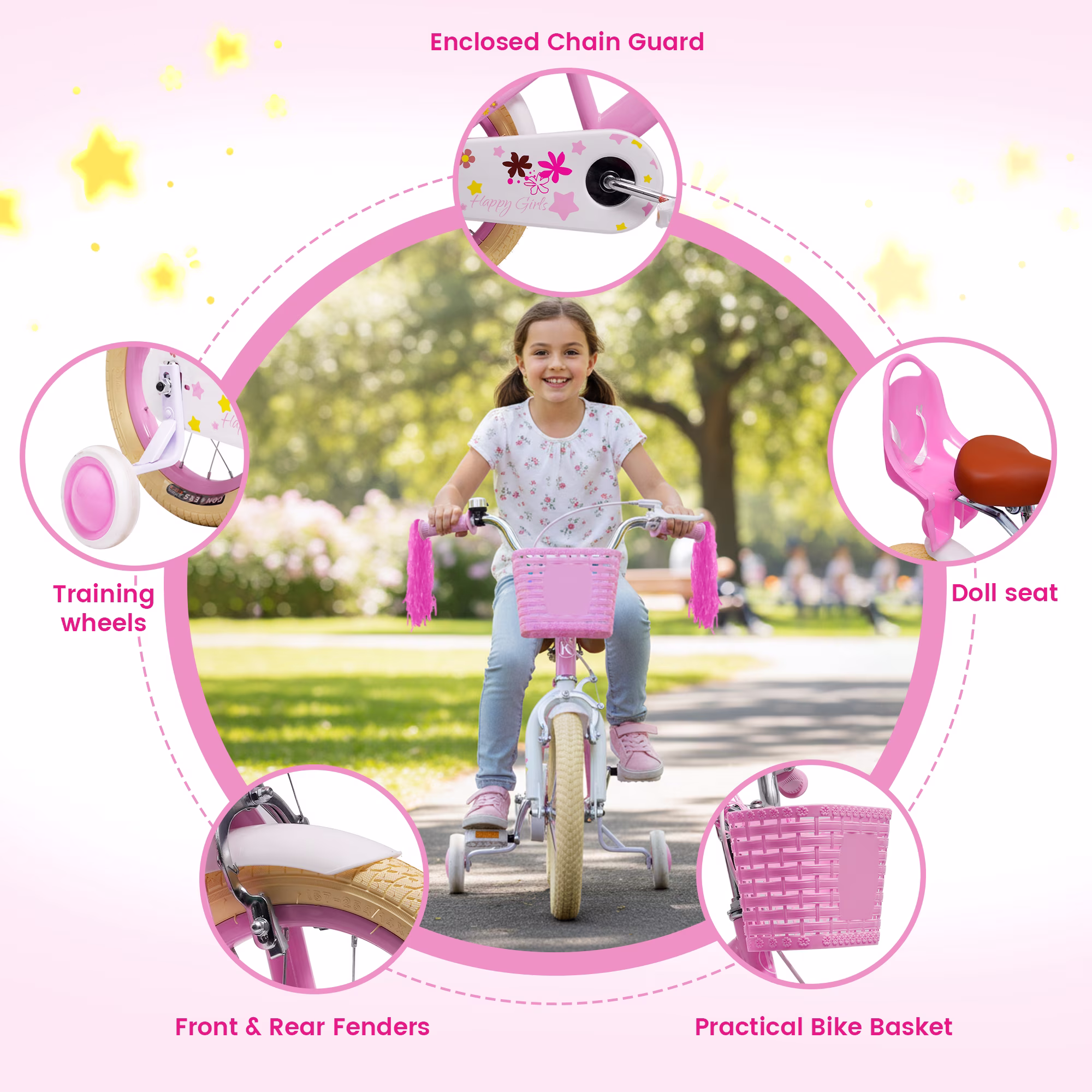 Ecarpat Girls Bike 16 Inch for 5-10 Years Old, Kids' Bicycle with Removable Training Wheels, Streamers, Basket and Doll Seat, Coaster Brake Children's Bicycle Birthday Gift for Boys Girls - Image 2