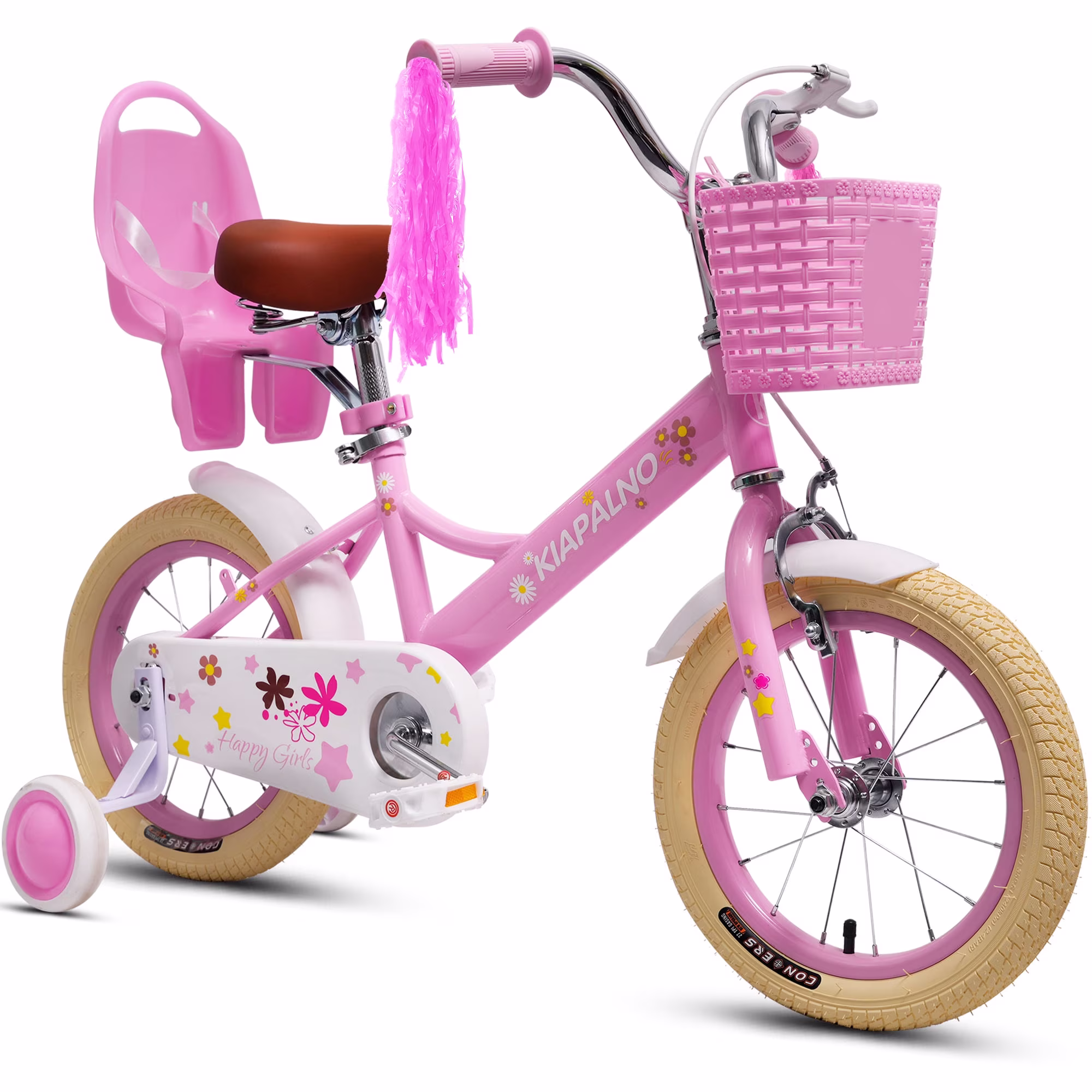 Ecarpat Girls Bike 16 Inch for 5-10 Years Old, Kids' Bicycle with Removable Training Wheels, Streamers, Basket and Doll Seat, Coaster Brake Children's Bicycle Birthday Gift for Boys Girls