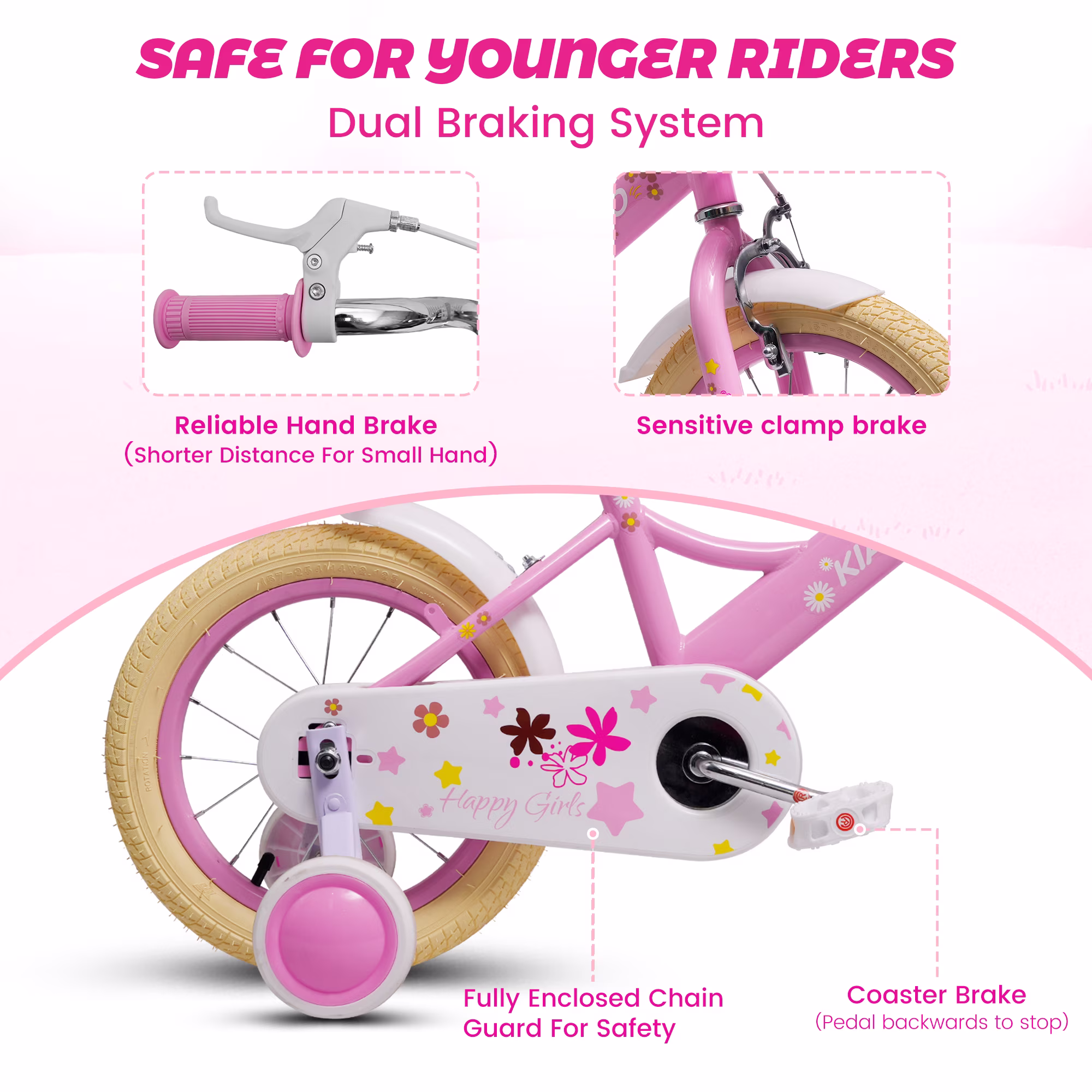 Ecarpat Girls Bike 16 Inch for 5-10 Years Old, Kids' Bicycle with Removable Training Wheels, Streamers, Basket and Doll Seat, Coaster Brake Children's Bicycle Birthday Gift for Boys Girls - Image 4