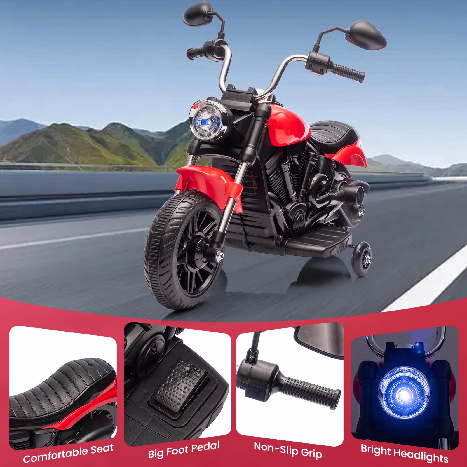 Electric Motorcycle for Kids 12V Bike Ride on Toy Battery Powered Motorbike Off-Road Motocross Kid Motorized Vehicles w/ 2 Speeds, 35W Dual Motors, Training Wheels,Reverse, Headlight, Horn & Music - Image 2