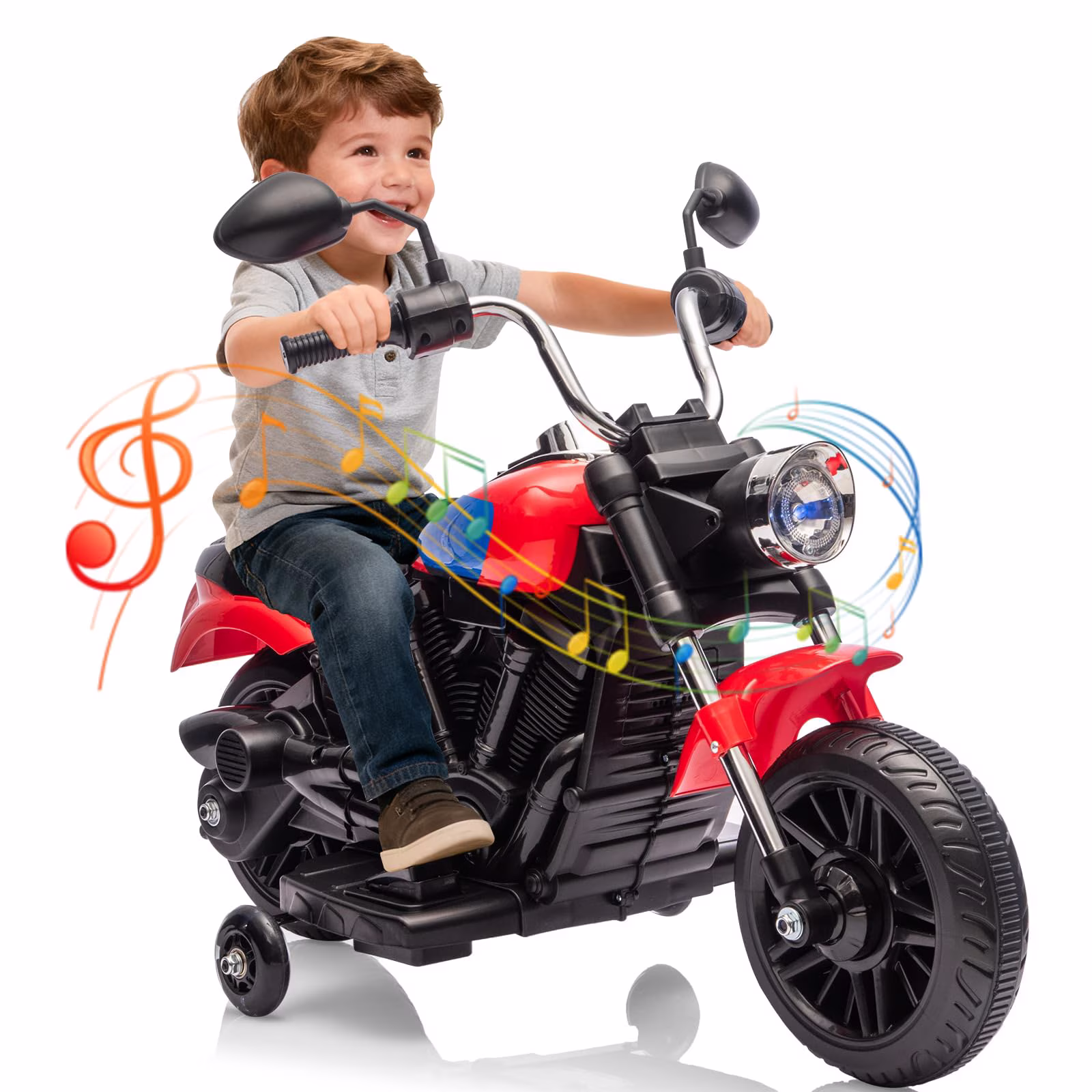 Electric Motorcycle for Kids 12V Bike Ride on Toy Battery Powered Motorbike Off-Road Motocross Kid Motorized Vehicles w/ 2 Speeds, 35W Dual Motors, Training Wheels,Reverse, Headlight, Horn & Music - Image 5