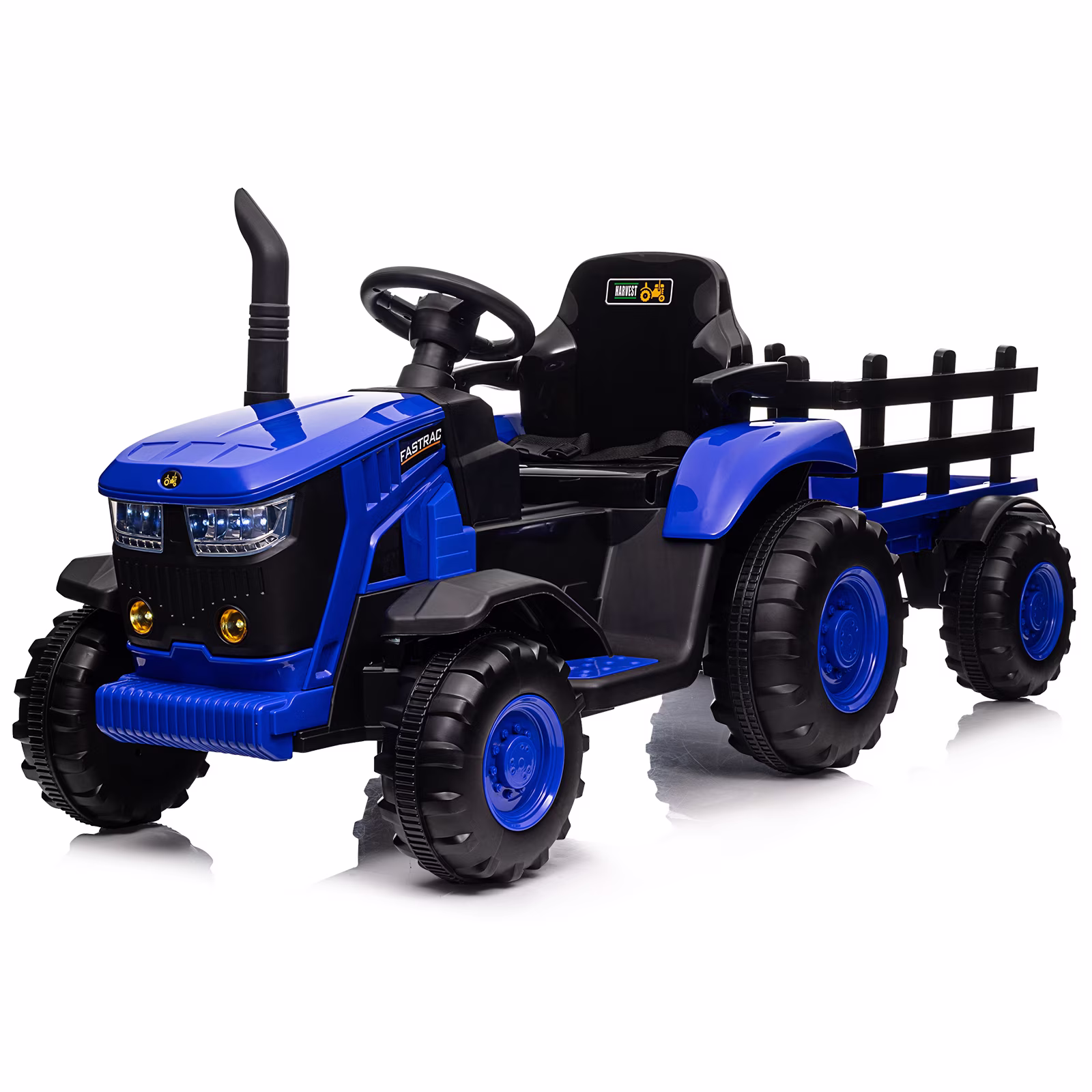 Electric Ride On Car Ride on Tractor with Garden cart Trailer, 12V Rechargeable Kids Vehicle, Remote Control for Parents, Foot Brake, Adjustable Belt, Protective armrests, Stable 6-Wheel Design