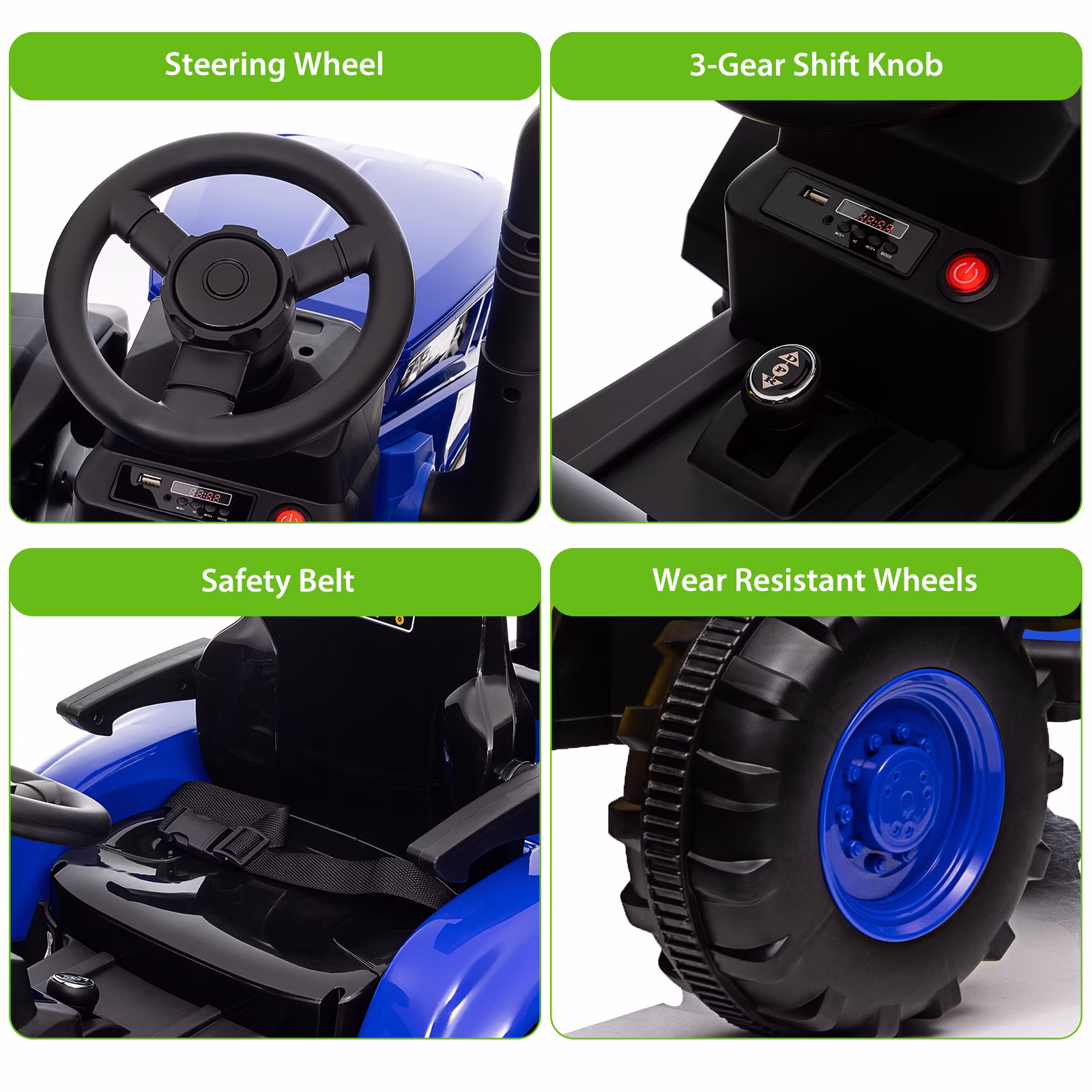 Electric Ride On Car Ride on Tractor with Garden cart Trailer, 12V Rechargeable Kids Vehicle, Remote Control for Parents, Foot Brake, Adjustable Belt, Protective armrests, Stable 6-Wheel Design - Image 2