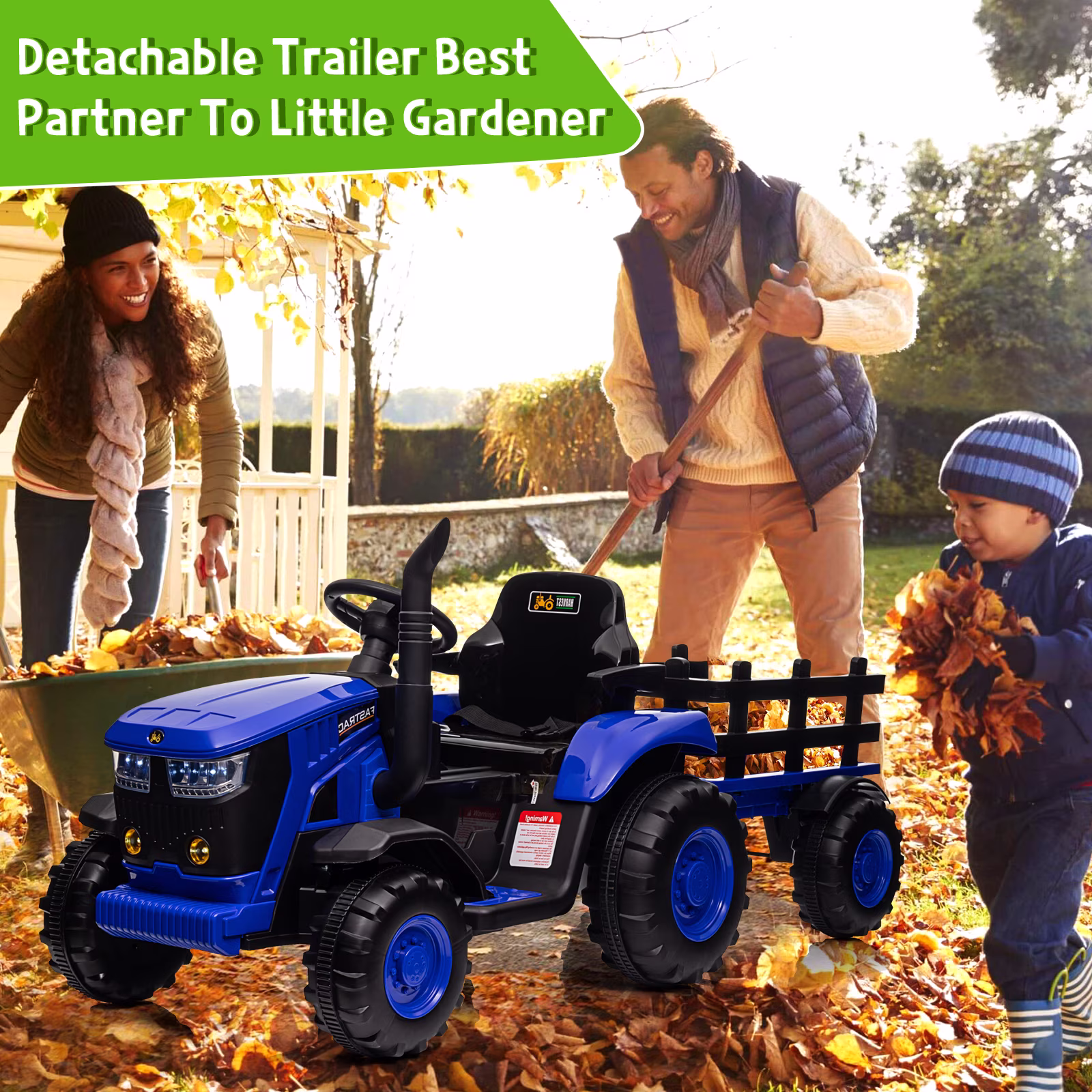Electric Ride On Car Ride on Tractor with Garden cart Trailer, 12V Rechargeable Kids Vehicle, Remote Control for Parents, Foot Brake, Adjustable Belt, Protective armrests, Stable 6-Wheel Design - Image 4