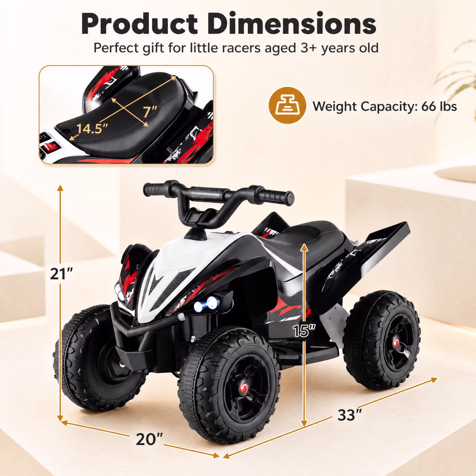 ELLEGNT 12V Kids Ride-On ATV Quad 4-Wheeler Toy with Music, Light, USB Port, Wireless Connection, One-Touch Start, Power Display, Battery Powered for Ages 3+, Black - Image 4