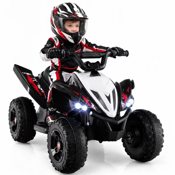 ELLEGNT 12V Kids Ride-On ATV Quad 4-Wheeler Toy with Music, Light, USB Port, Wireless Connection, One-Touch Start, Power Display, Battery Powered for Ages 3+, Black