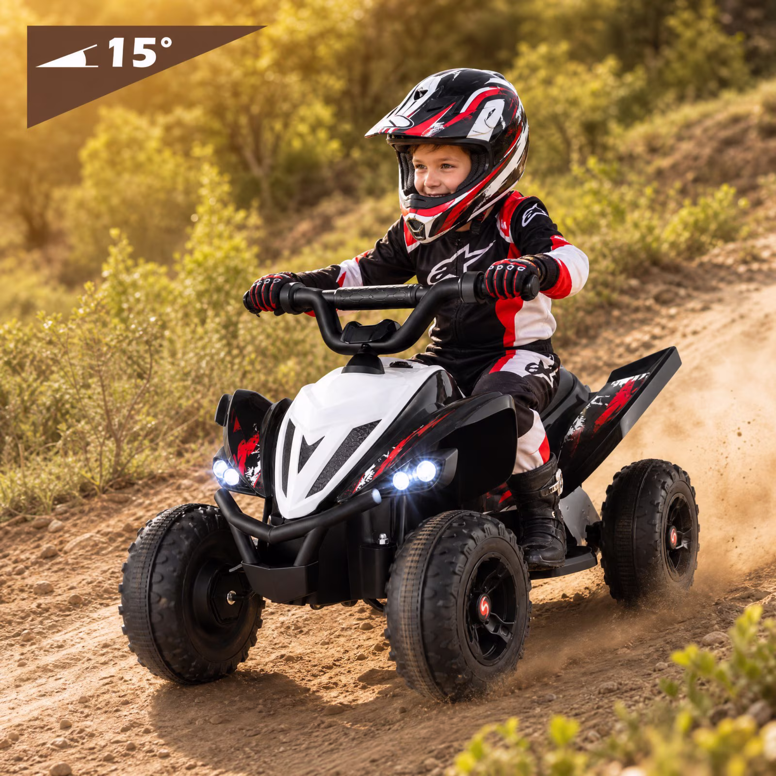 ELLEGNT 12V Kids Ride-On ATV Quad 4-Wheeler Toy with Music, Light, USB Port, Wireless Connection, One-Touch Start, Power Display, Battery Powered for Ages 3+, Black - Image 3
