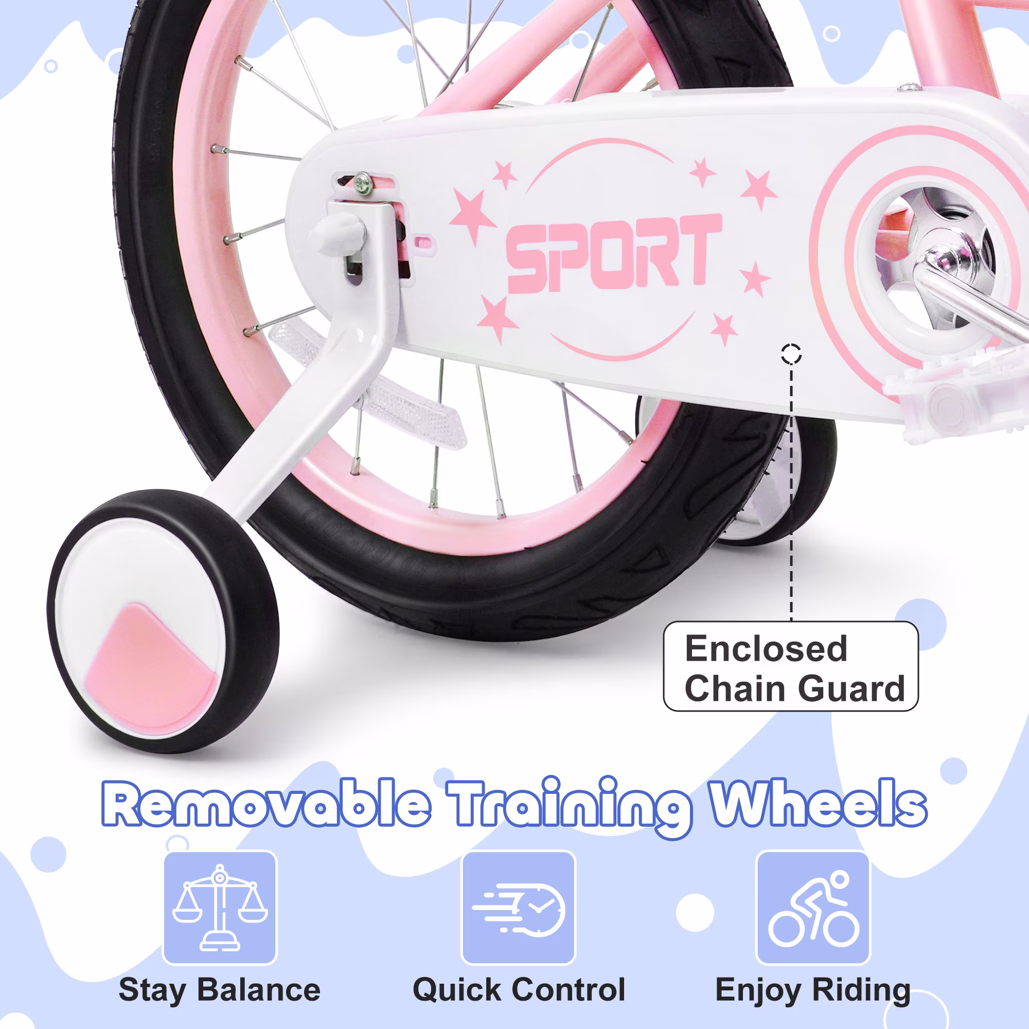 Enjoyrun 16" Kids Bike,Girls Bike with Training Wheels,Basket and Doll Seat,Bicycle for Children Ages 5-8,Pink - Image 2