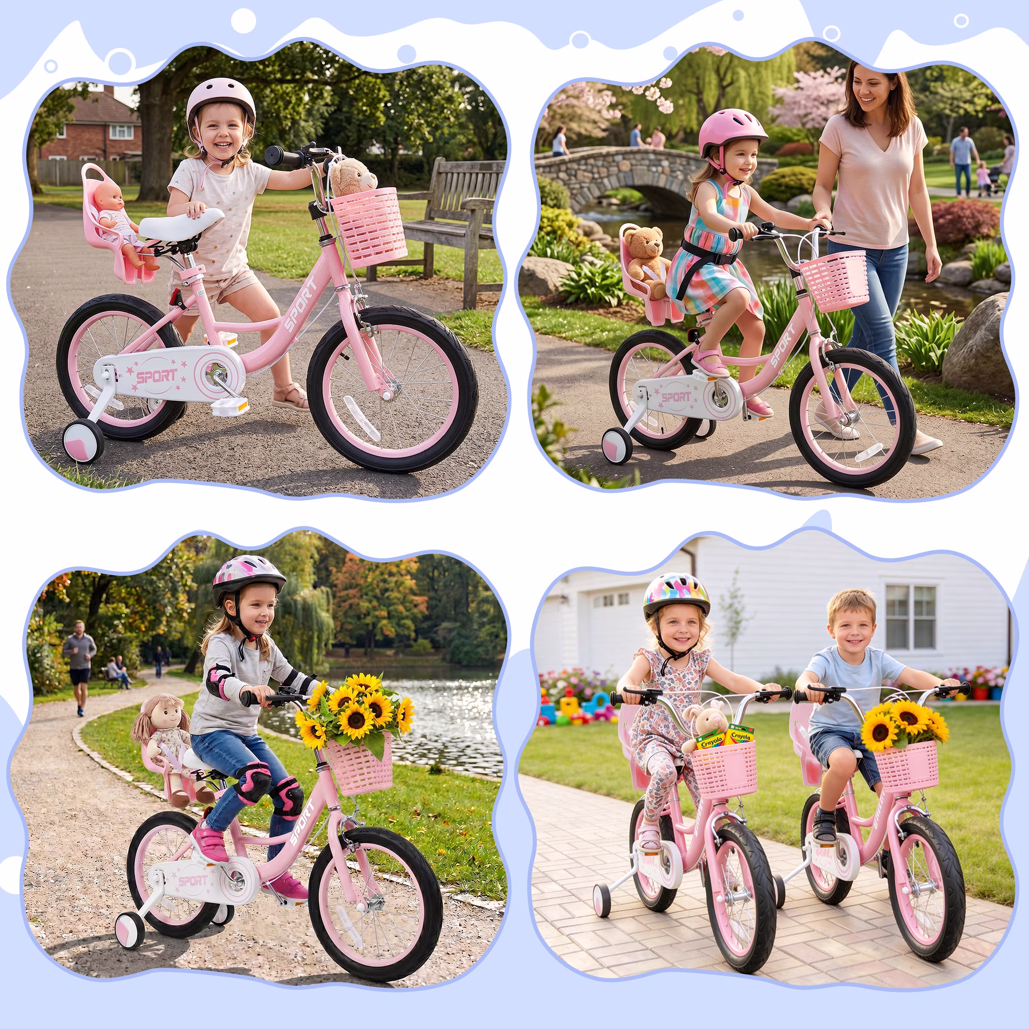 Enjoyrun 16" Kids Bike,Girls Bike with Training Wheels,Basket and Doll Seat,Bicycle for Children Ages 5-8,Pink - Image 5