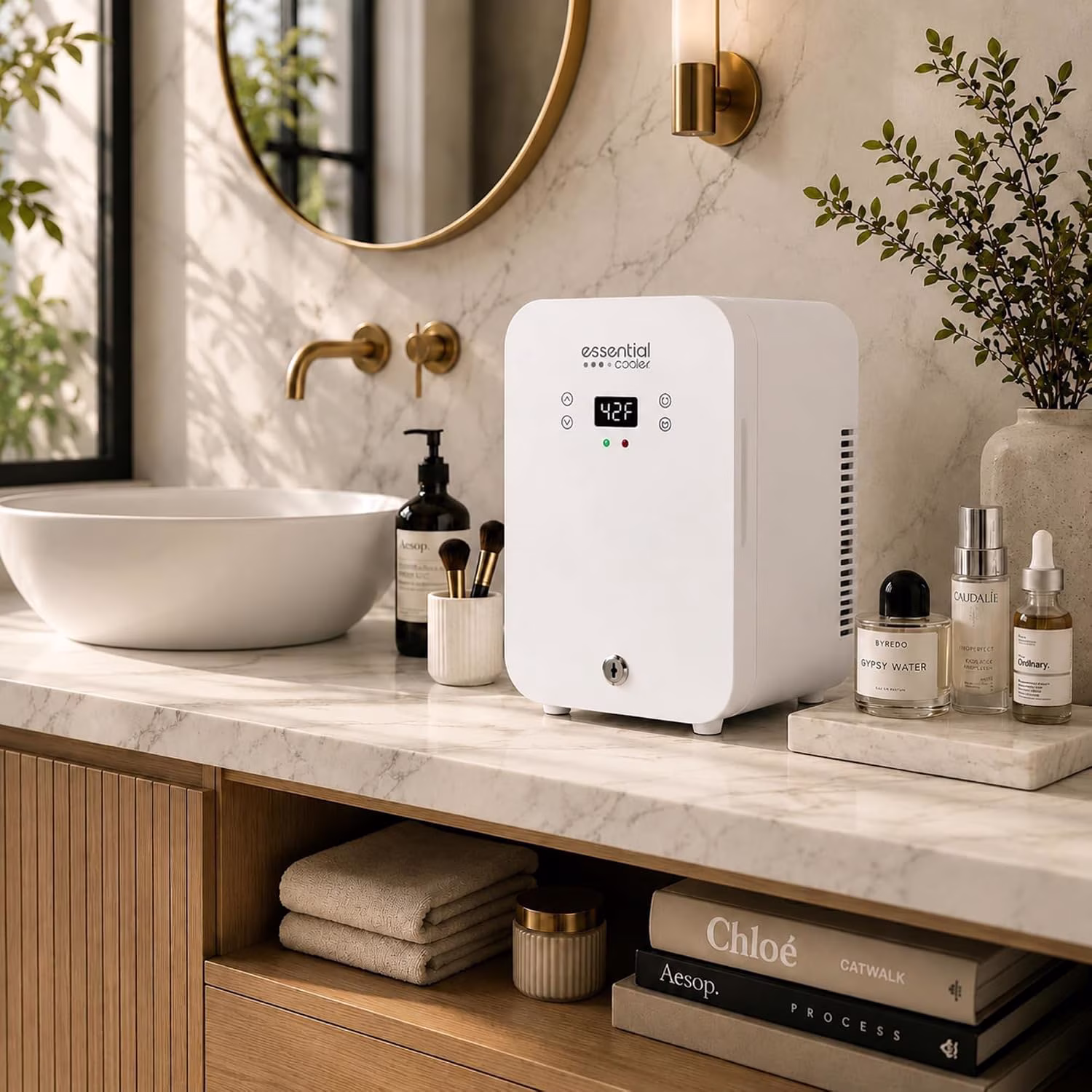 Essential Cooler Classic Mini Refrigerator for Herbs, Oils & Skincare, Lockable Door & Touch Temperature Control - Image 4