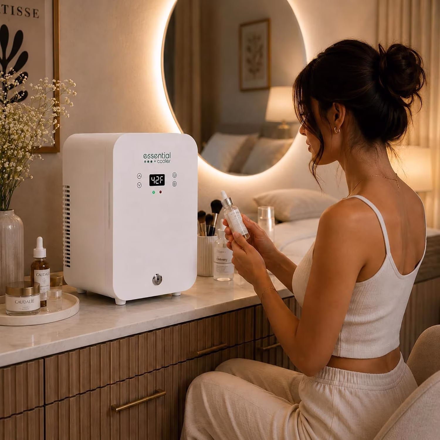 Essential Cooler Classic Mini Refrigerator for Herbs, Oils & Skincare, Lockable Door & Touch Temperature Control - Image 5