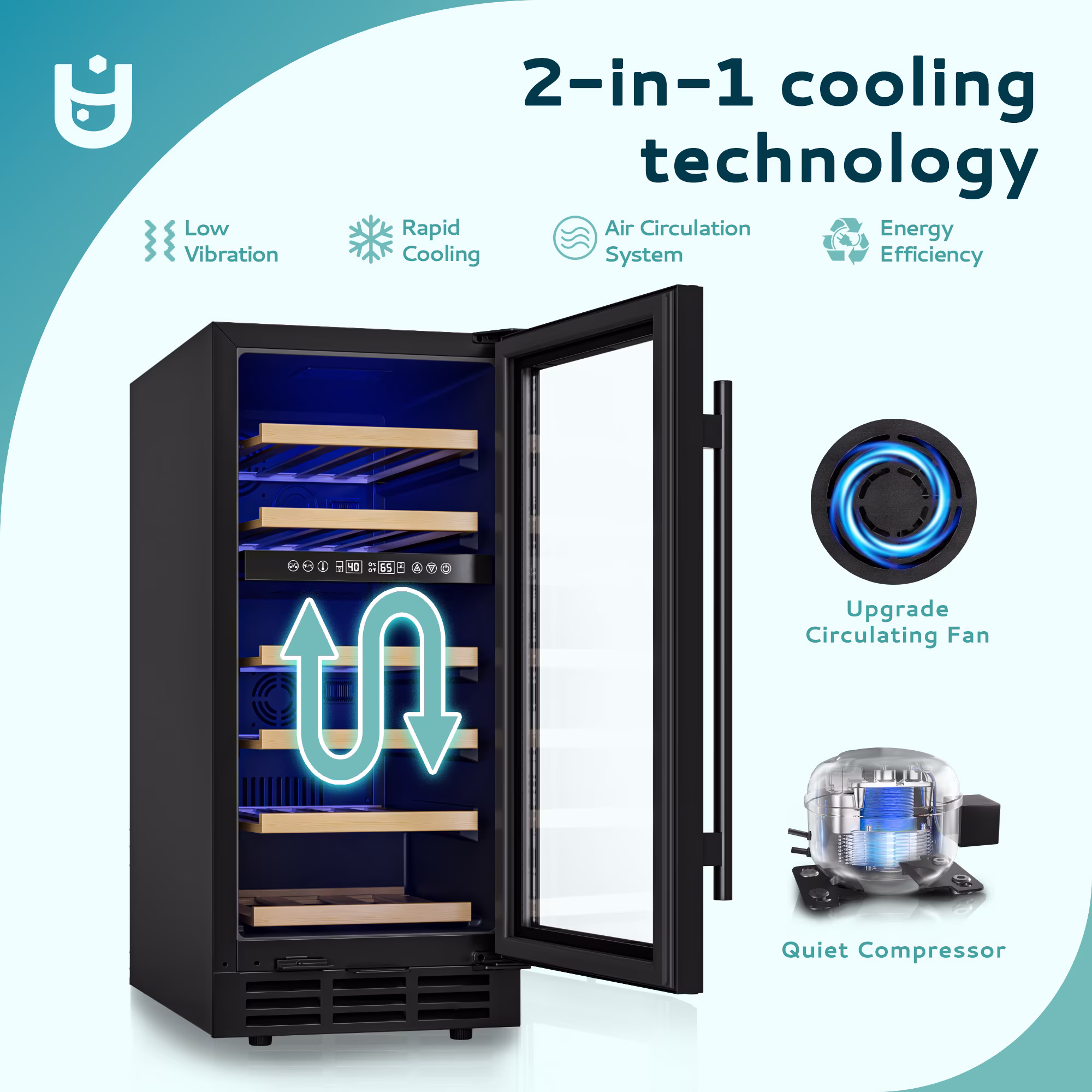 EUHOMY 3.6 Cu.ft. Dual Zone Glass Door Wine Refrigerator, Black - Image 3