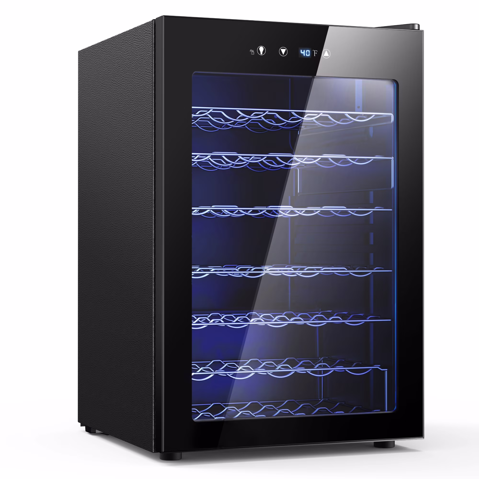 EUHOMY 45 Bottle Wine Cooler, Black Stainless Steel Wine Fridge with Triple-Pane Glass Door, 6 Adjustable Shelves, Digital 40°F–61°F, Auto Defrost, Blue LED, Quiet Compressor, Black - Image 3