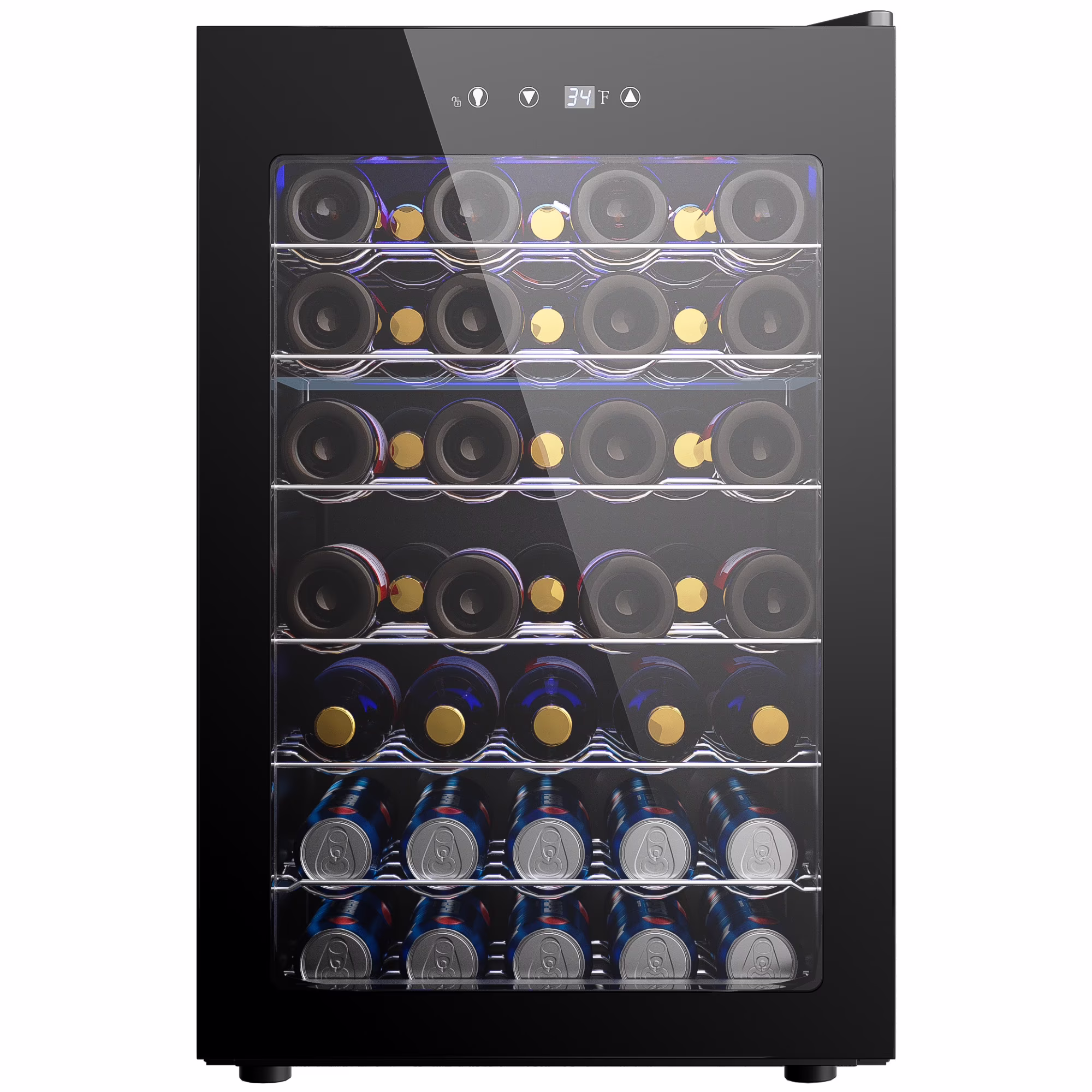 EUHOMY 45 Bottle Wine Cooler, Black Stainless Steel Wine Fridge with Triple-Pane Glass Door, 6 Adjustable Shelves, Digital 40°F–61°F, Auto Defrost, Blue LED, Quiet Compressor, Black
