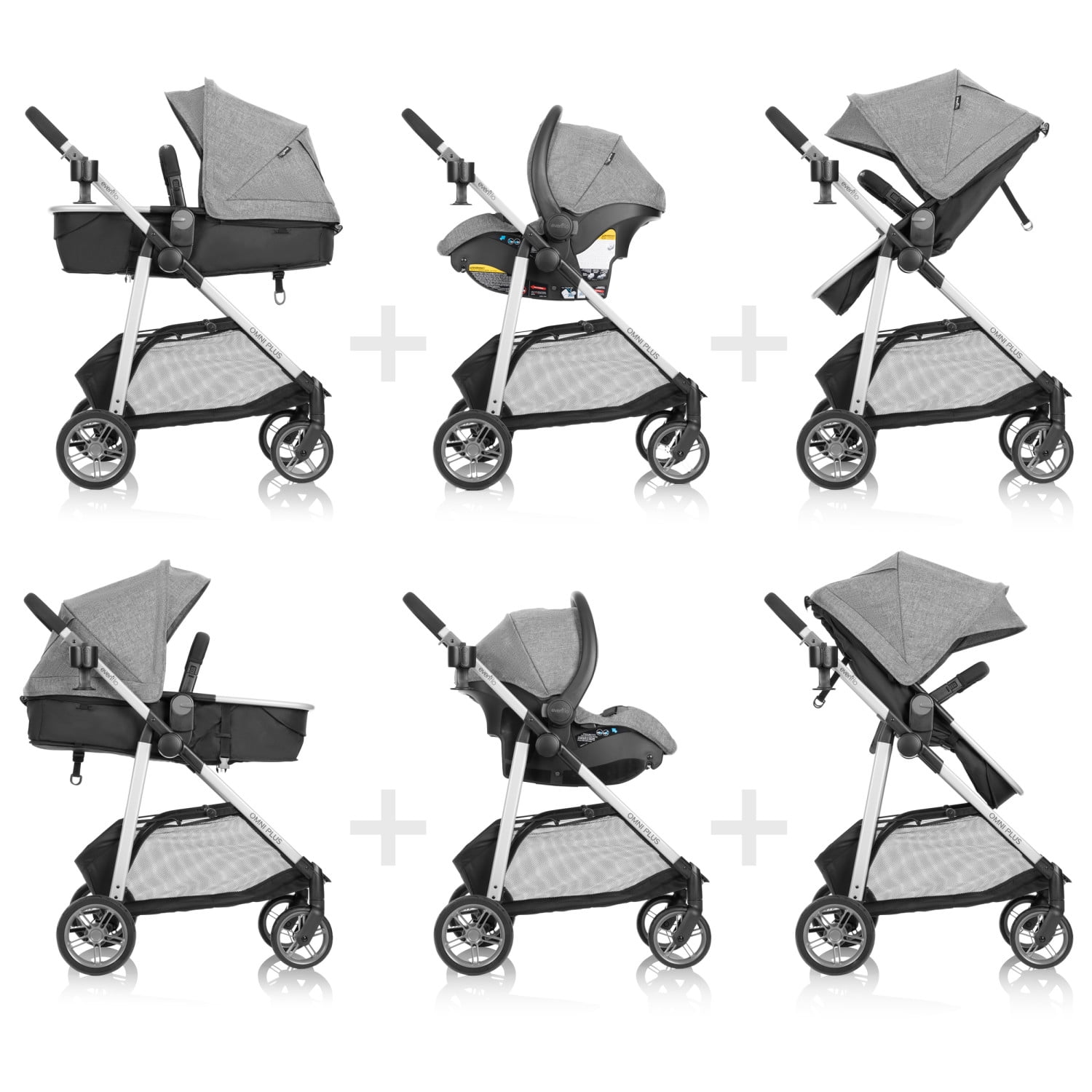 Evenflo Omni Plus Travel System with LiteMax Infant Car Seat, Mylar Gray - Image 5