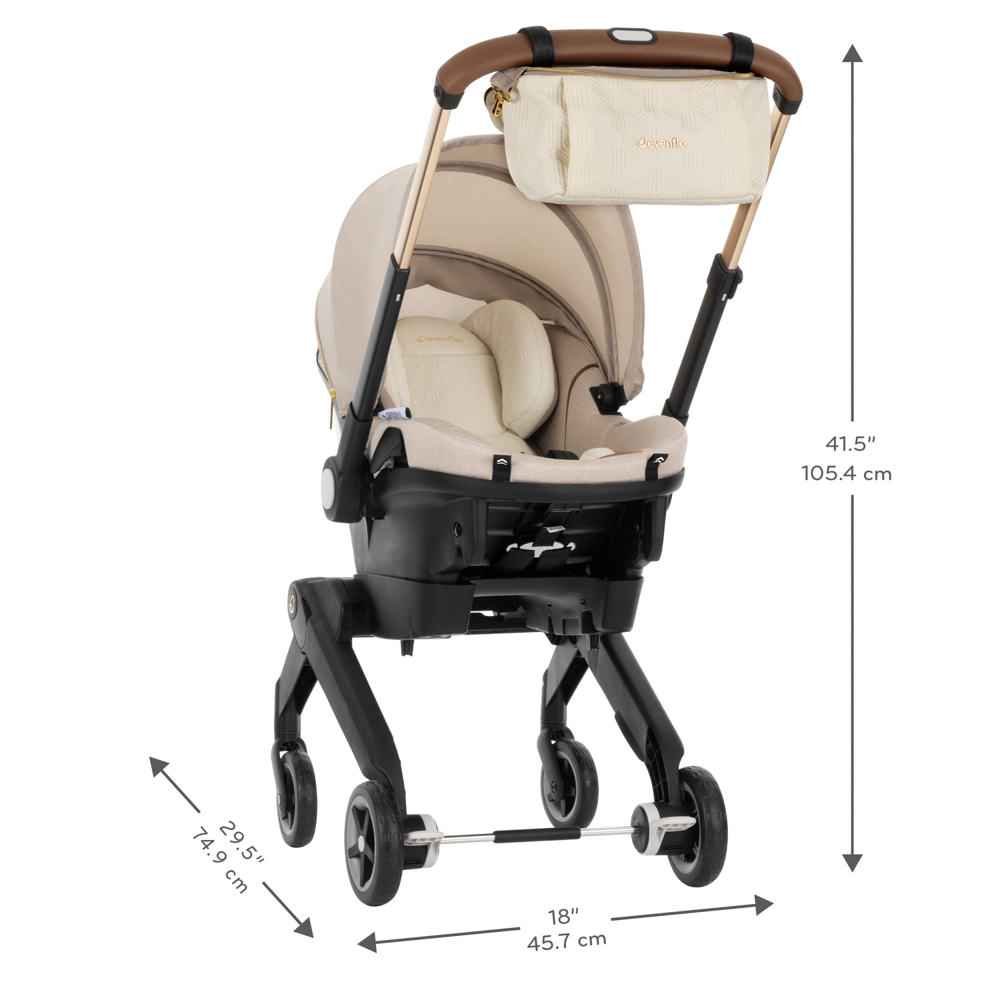 Evenflo Shyft DualRide Infant Car Seat and Stroller Combo with Green & Gentle Fabric, Champagne - Image 5