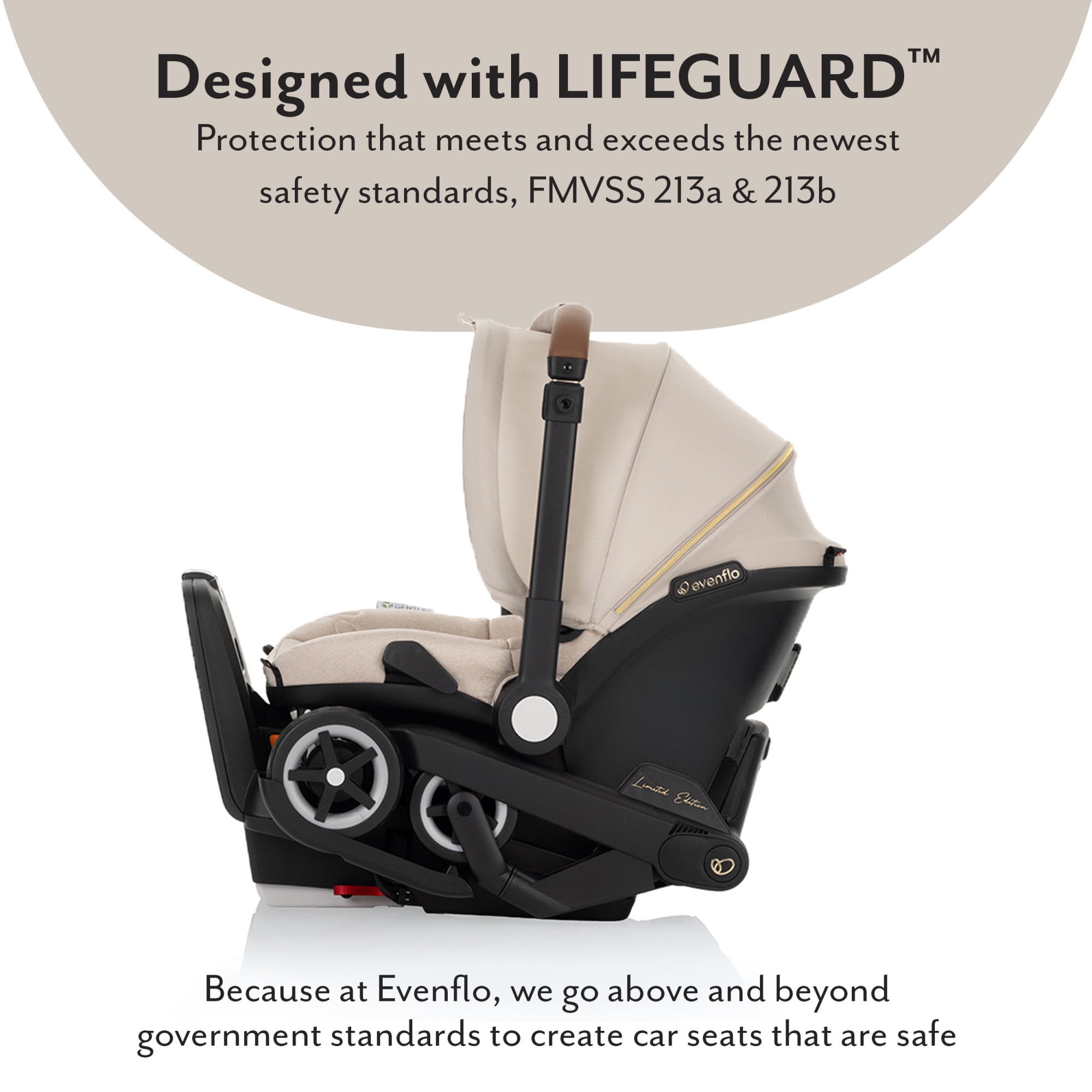 Evenflo Shyft DualRide Infant Car Seat and Stroller Combo with Green & Gentle Fabric, Champagne - Image 3